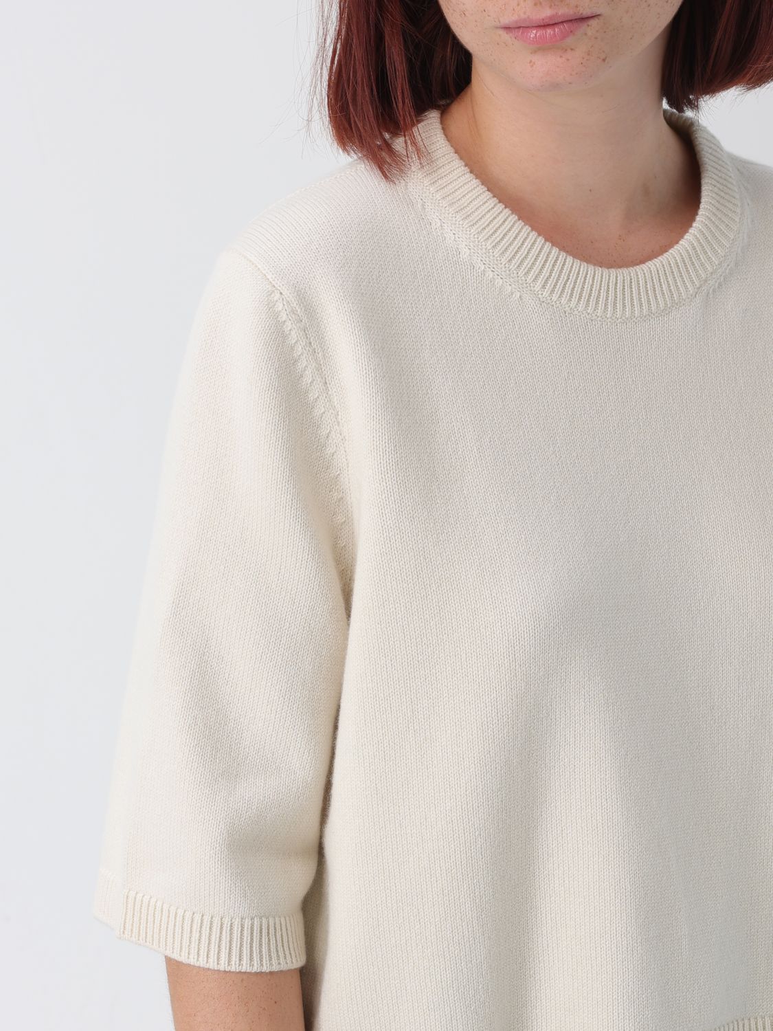 AlaiA Women Alaia Short-Sleeved Crewneck Jumper In Cashmere Blend With Dropped Shoulders ALAIA