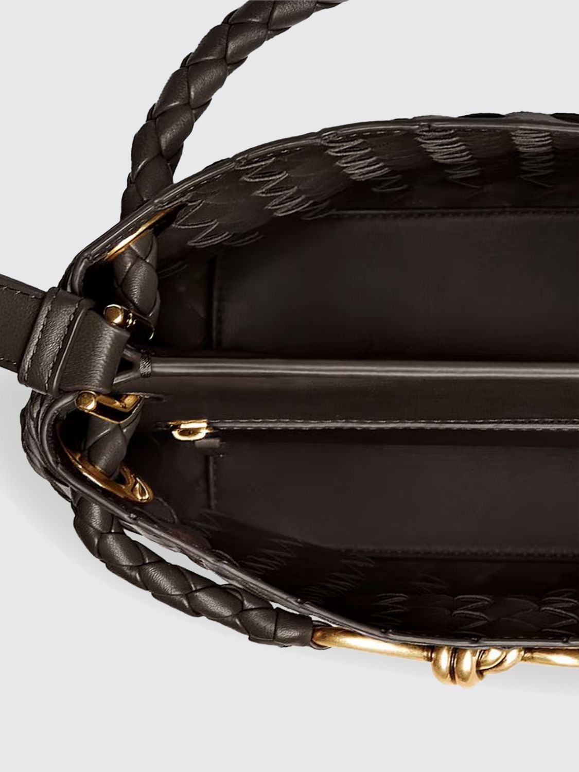 Bottega Veneta Women Andiamo Woven Lambskin Bucket Bag Bottega Veneta With Adjustable Strap BOTTEGA VENETA