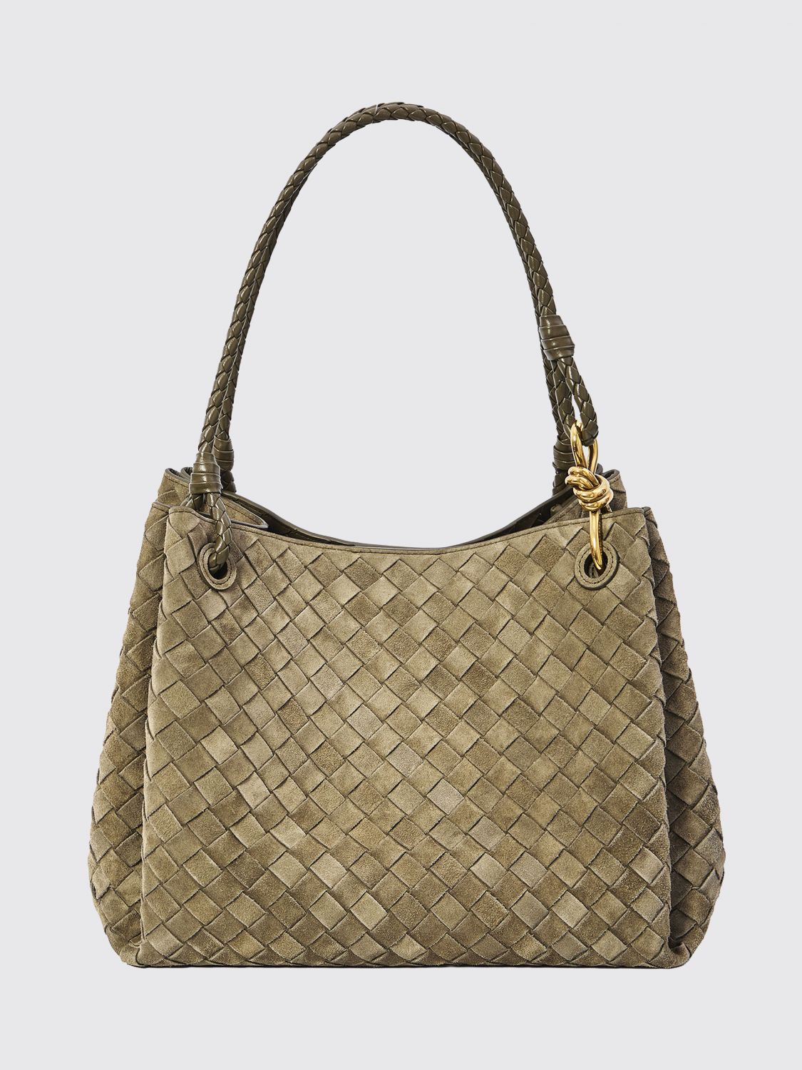 Bottega Veneta Women Parachute Suede Shoulder Bag Bottega Veneta With Intrecciato Woven Handle BOTTEGA VENETA