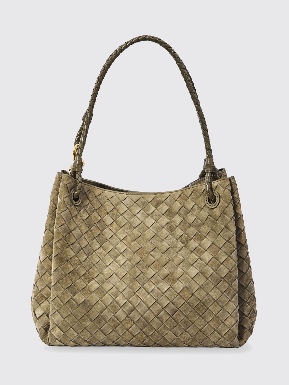 Bottega Veneta Women Parachute Suede Shoulder Bag Bottega Veneta With Intrecciato Woven Handle BOTTEGA VENETA