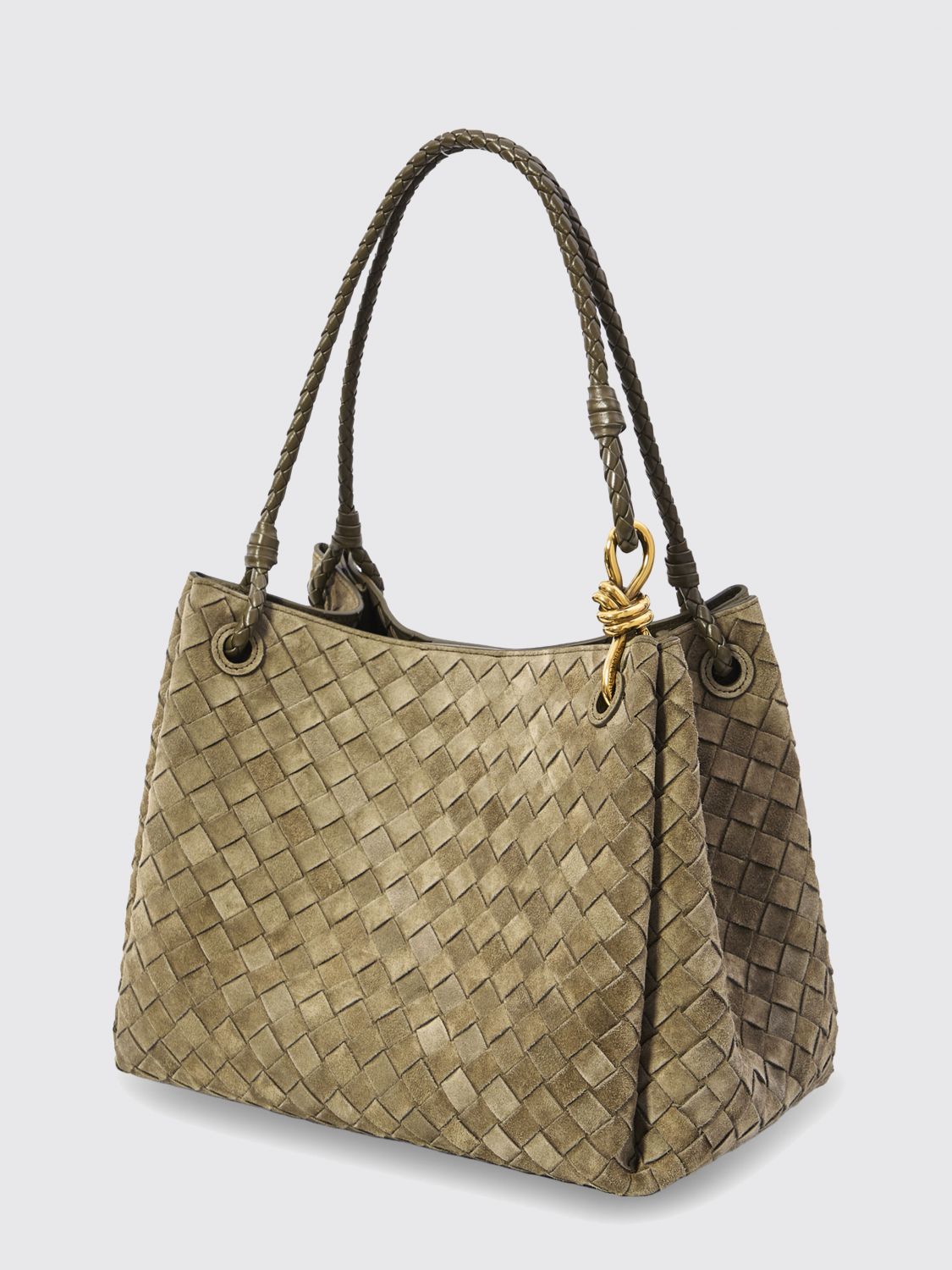 Bottega Veneta Women Parachute Suede Shoulder Bag Bottega Veneta With Intrecciato Woven Handle BOTTEGA VENETA