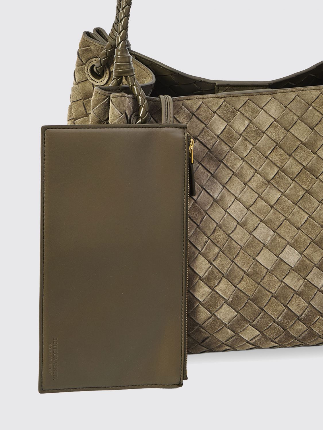 Bottega Veneta Women Parachute Suede Shoulder Bag Bottega Veneta With Intrecciato Woven Handle BOTTEGA VENETA