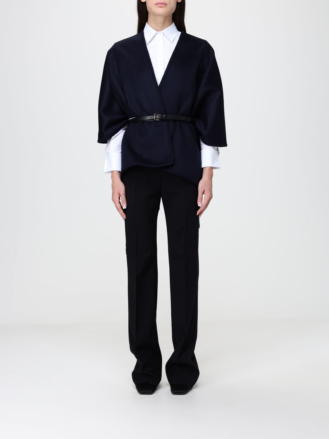 Max Mara Women Max Mara Asymmetric Virgin Wool Cape With V-Neck And Adjustable Belt MAX MARA