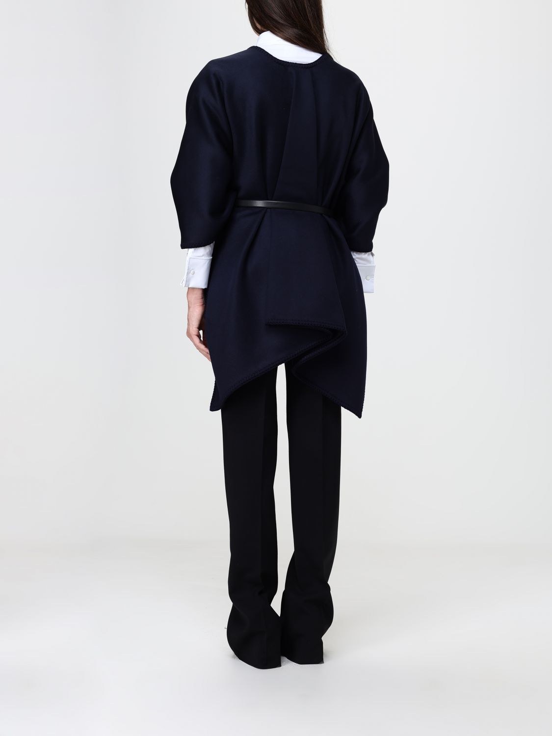 Max Mara Women Max Mara Asymmetric Virgin Wool Cape With V-Neck And Adjustable Belt MAX MARA
