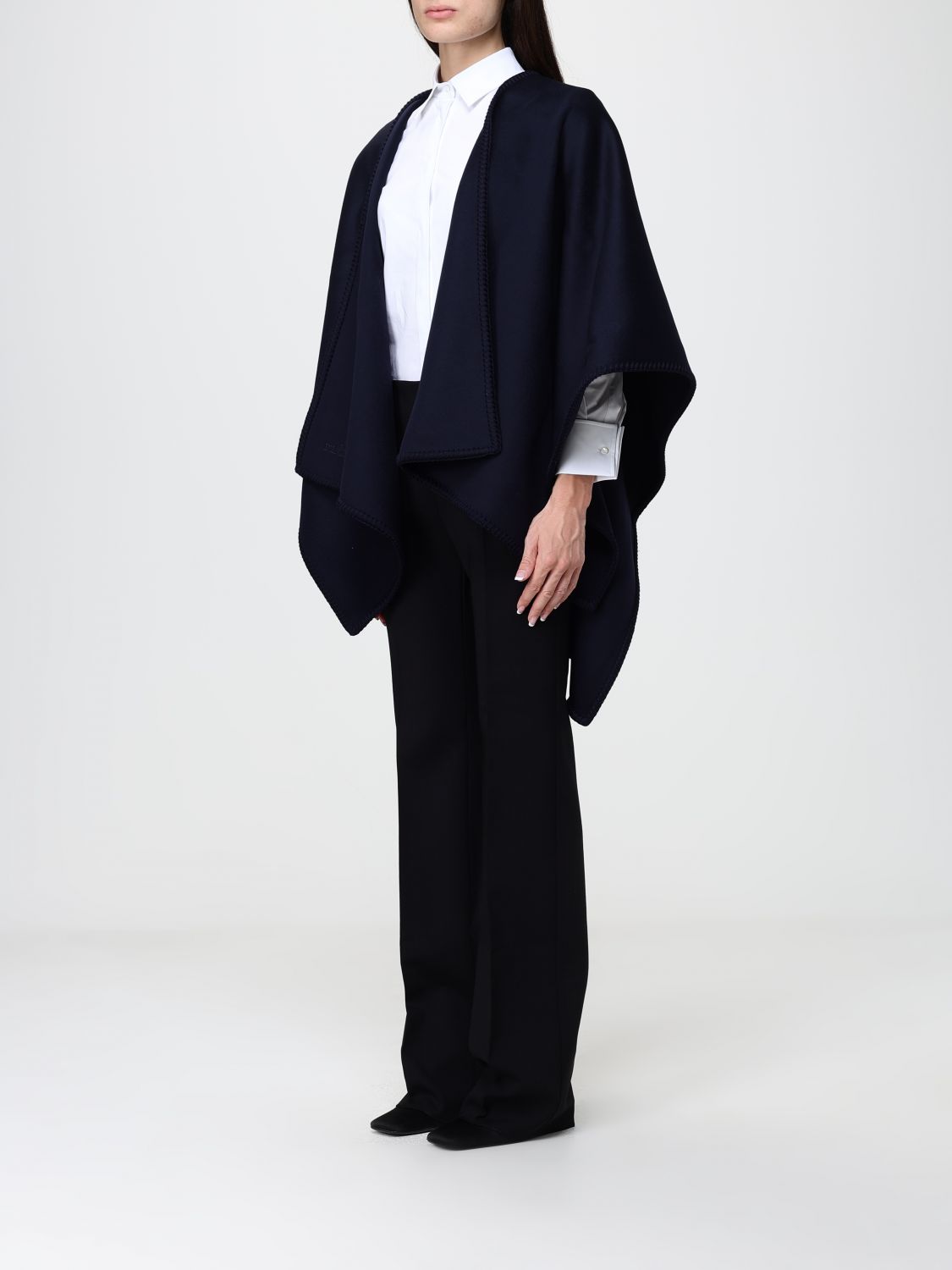 Max Mara Women Max Mara Asymmetric Virgin Wool Cape With V-Neck And Adjustable Belt MAX MARA