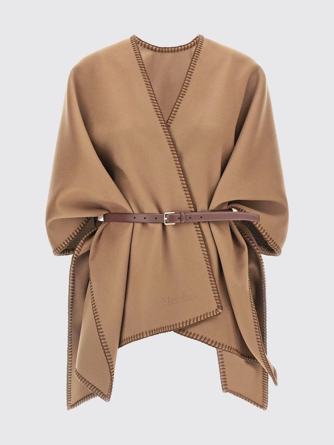 Max Mara Asymmetric Virgin Wool Cape With V-Neck And Adjustable Belt MAX MARA