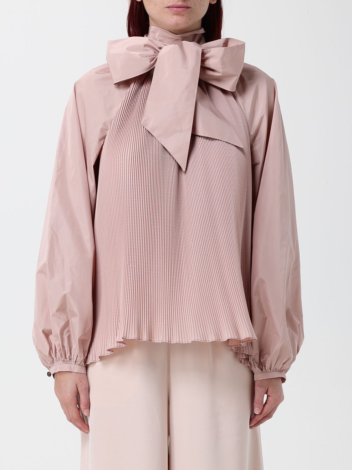 Max Mara Women Max Mara Pleated Silk-Blend Blouse With Scarf-Neck And Long Sleeves MAX MARA