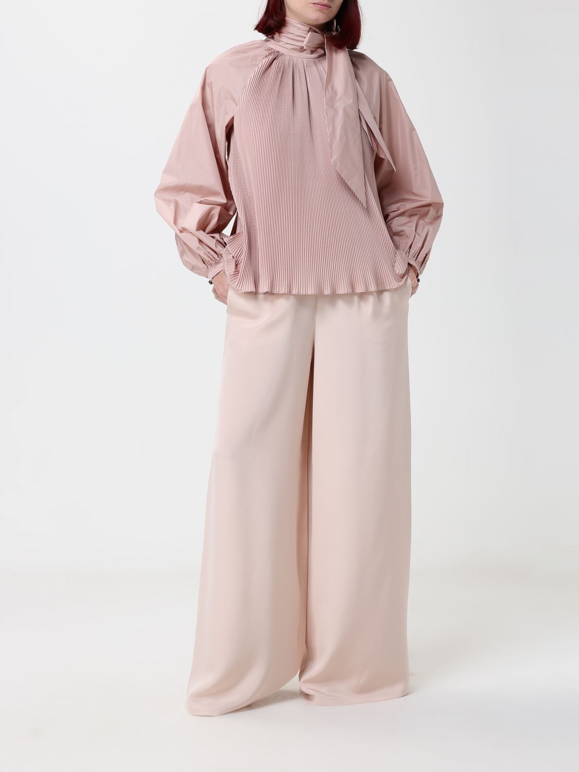 Max Mara Women Max Mara Pleated Silk-Blend Blouse With Scarf-Neck And Long Sleeves MAX MARA