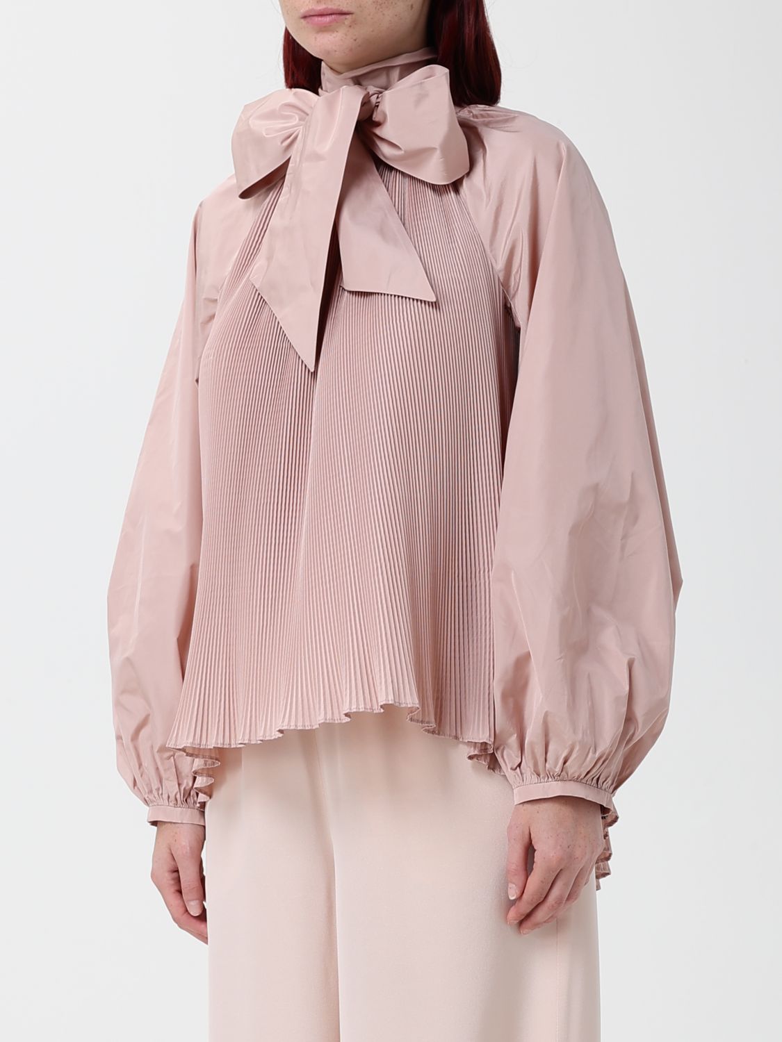 Max Mara Women Max Mara Pleated Silk-Blend Blouse With Scarf-Neck And Long Sleeves MAX MARA