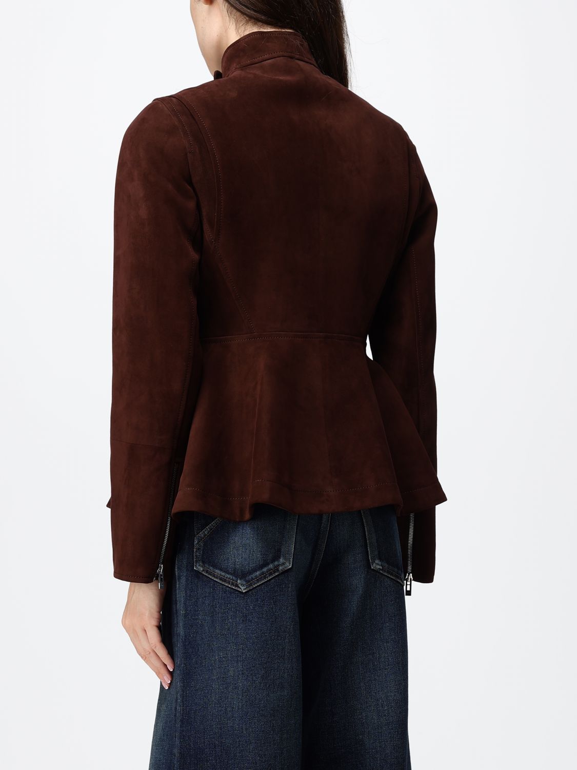 AlaiA Women Alaia Slim Fit Suede Leather Short Jacket With High Neck ALAIA