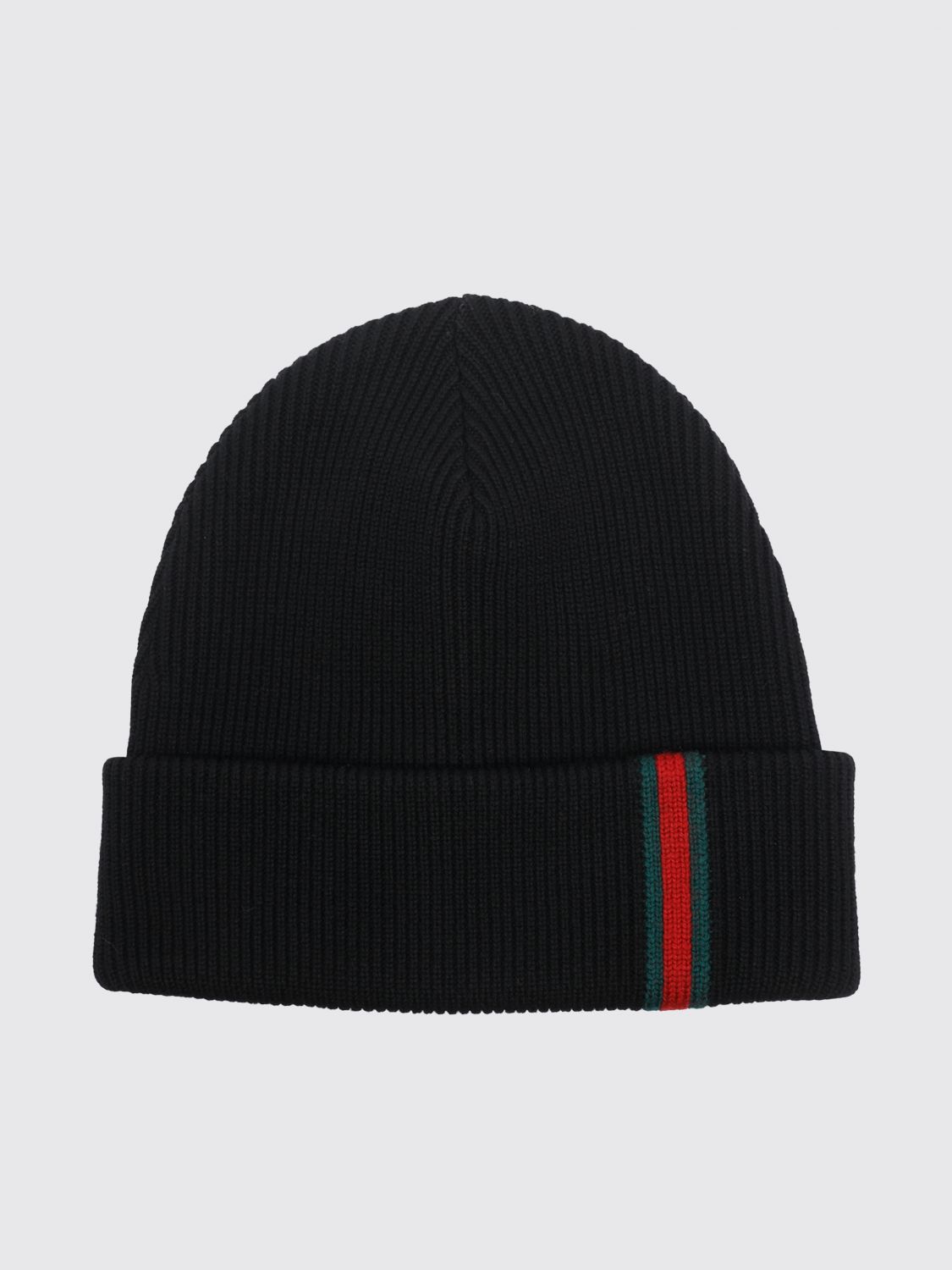 Gucci Men Gucci Ribbed Wool Beanie With Cuff And Web Stripe GUCCI