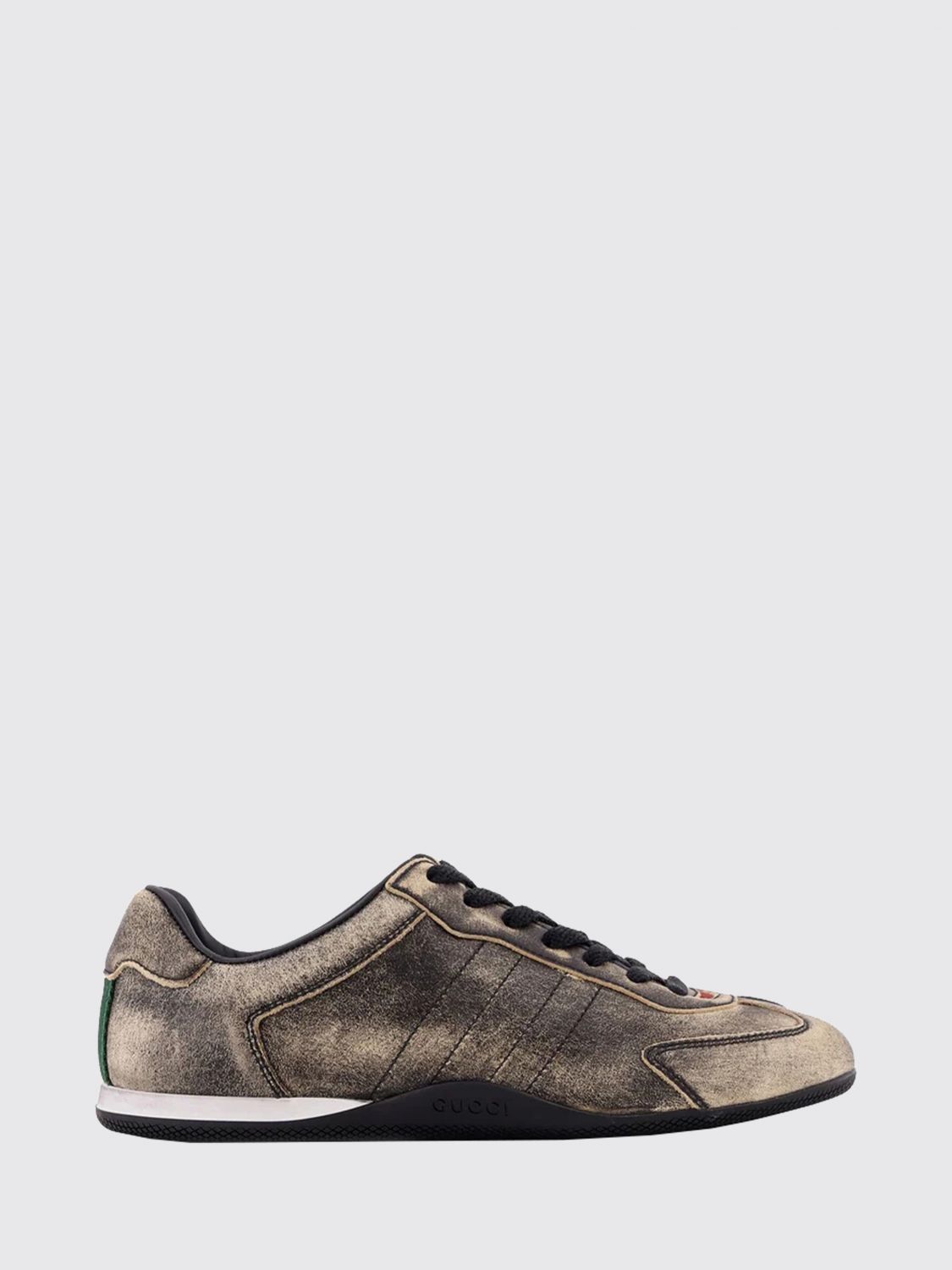 Gucci Women Gucci Shift Trainers In Aged-Effect Leather With Bicolour Web Detail GUCCI