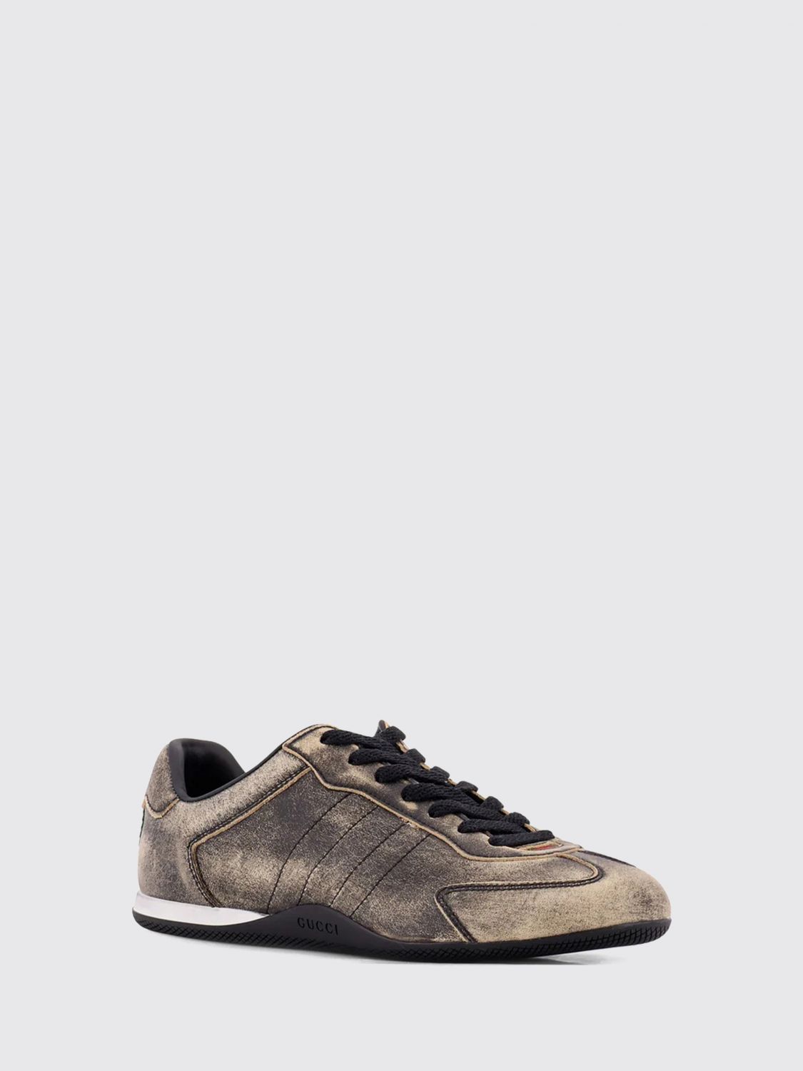 Gucci Women Gucci Shift Trainers In Aged-Effect Leather With Bicolour Web Detail GUCCI