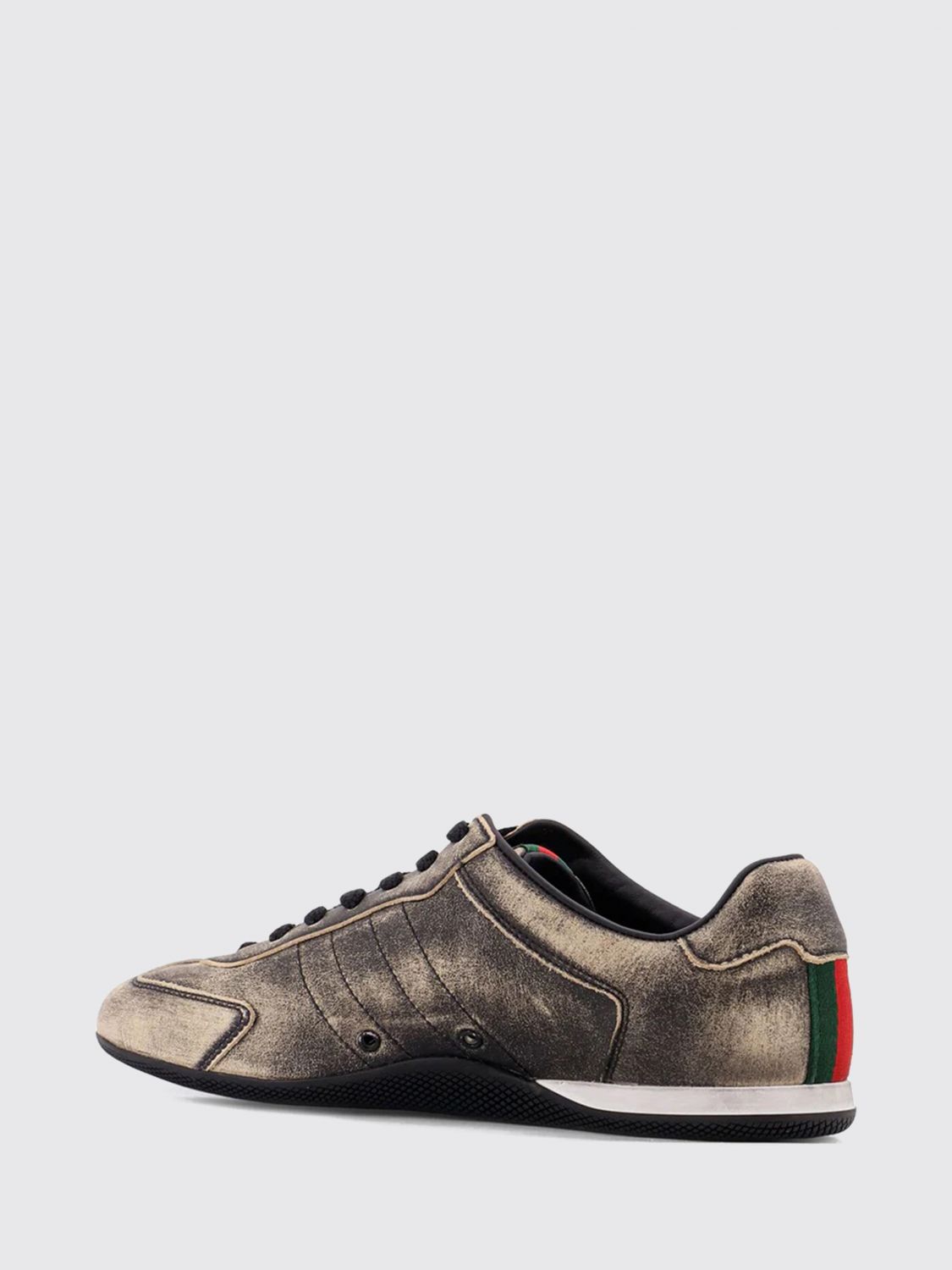 Gucci Women Gucci Shift Trainers In Aged-Effect Leather With Bicolour Web Detail GUCCI