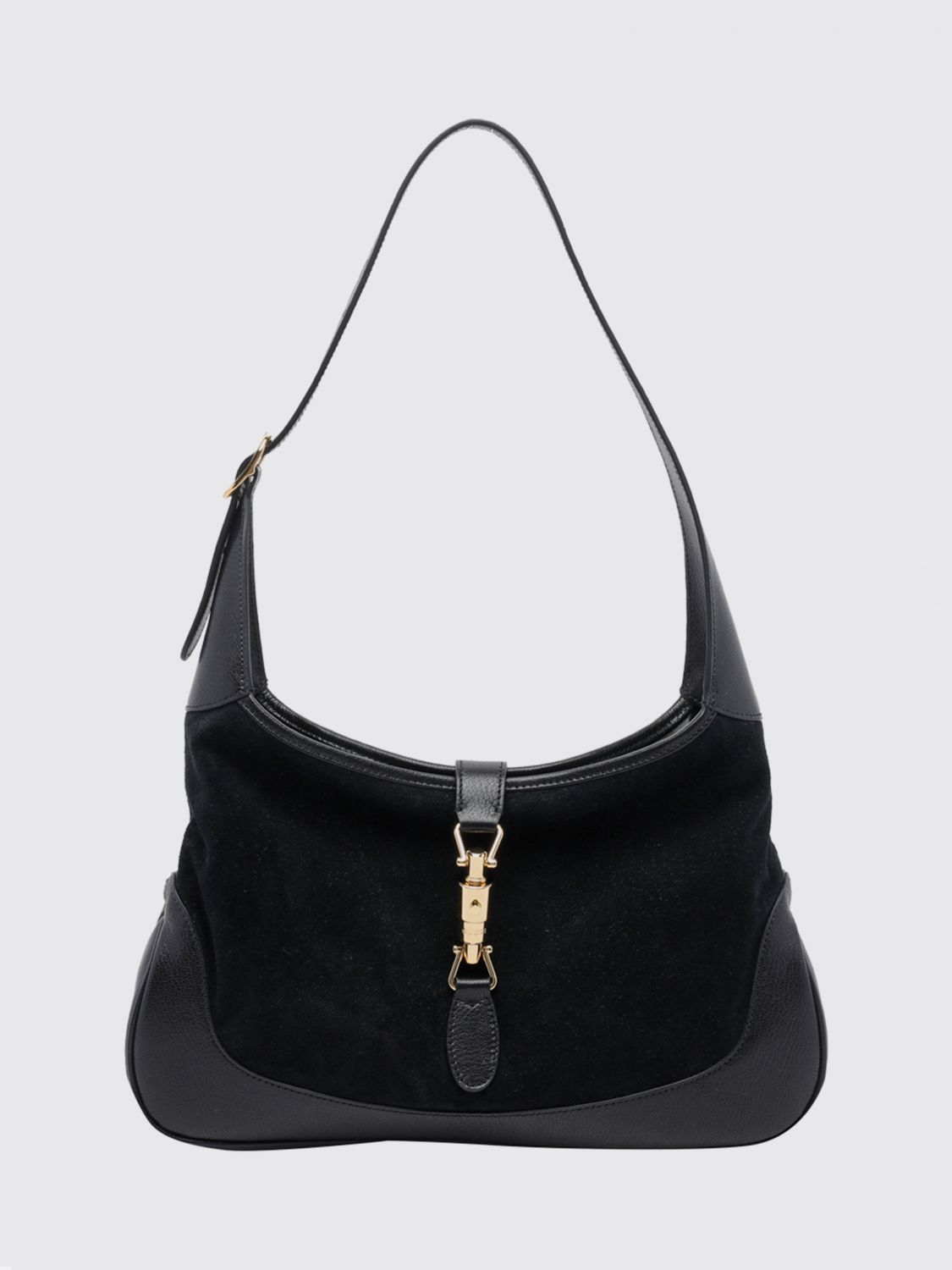 Gucci Women Jackie 1961 Medium Grained Leather Shoulder Bag Gucci With Piston Closure GUCCI