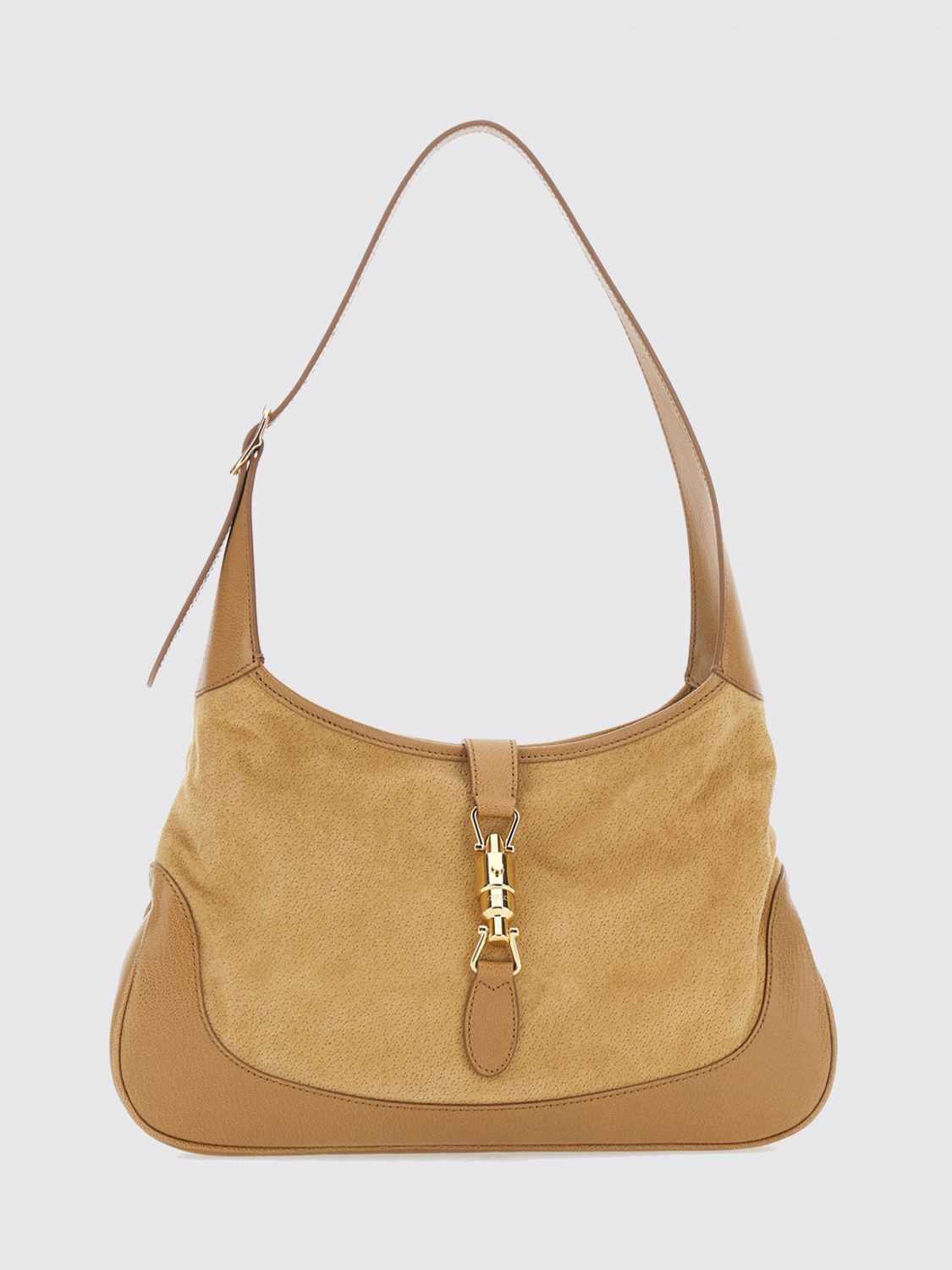 Gucci Women Jackie 1961 Medium Grained Leather Shoulder Bag Gucci With Piston Closure GUCCI