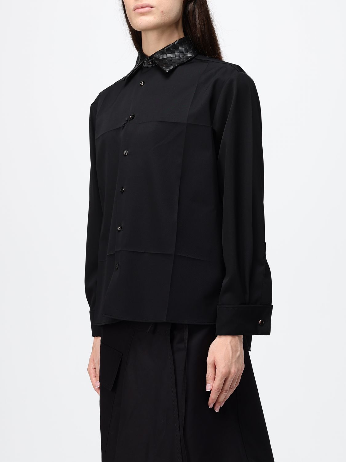 Bottega Veneta Women Twill Shirt Bottega Veneta With Leather Collar BOTTEGA VENETA