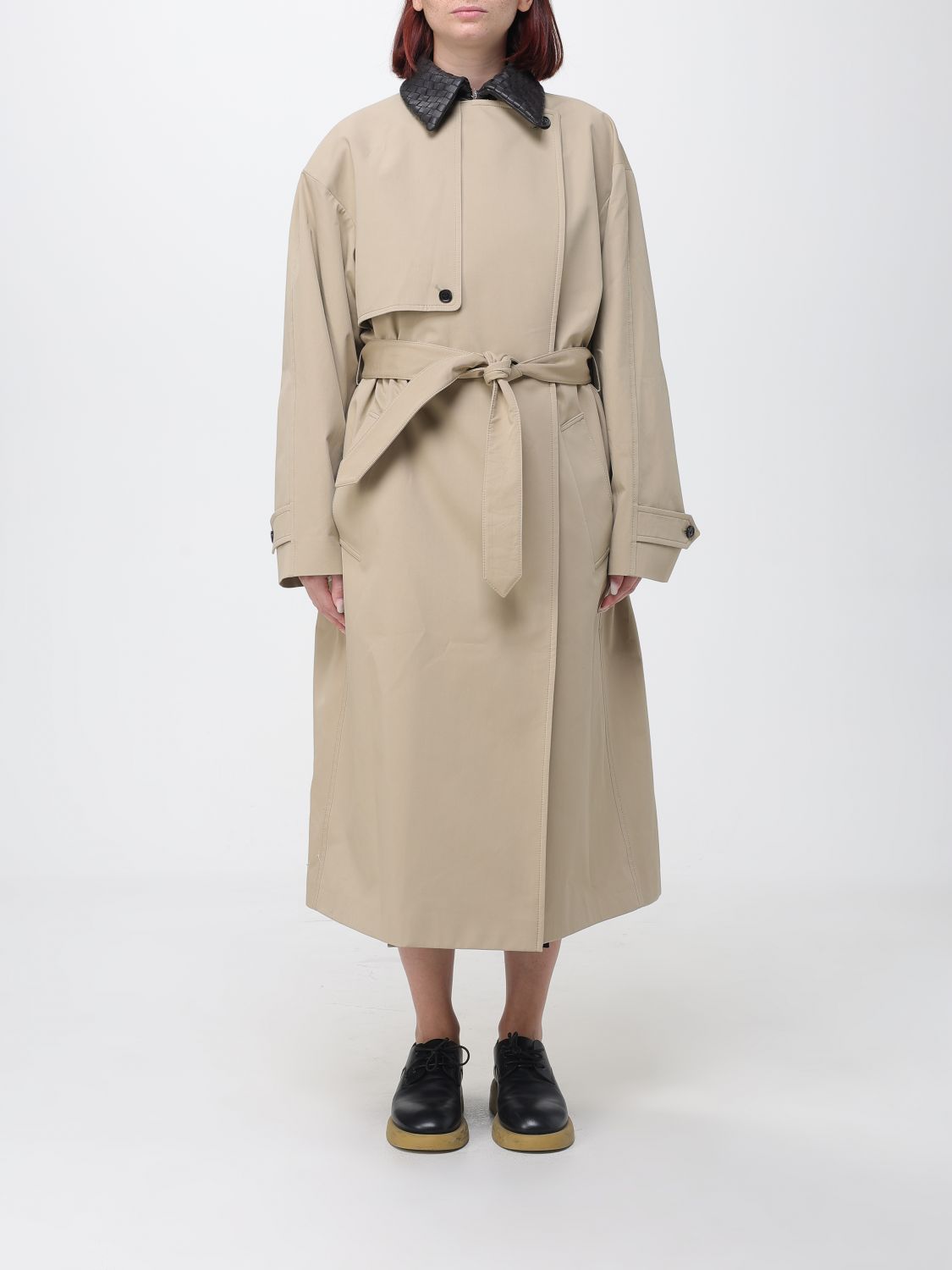 Bottega Veneta Oversized Long Cotton Trench Coat With Leather Collar BOTTEGA VENETA