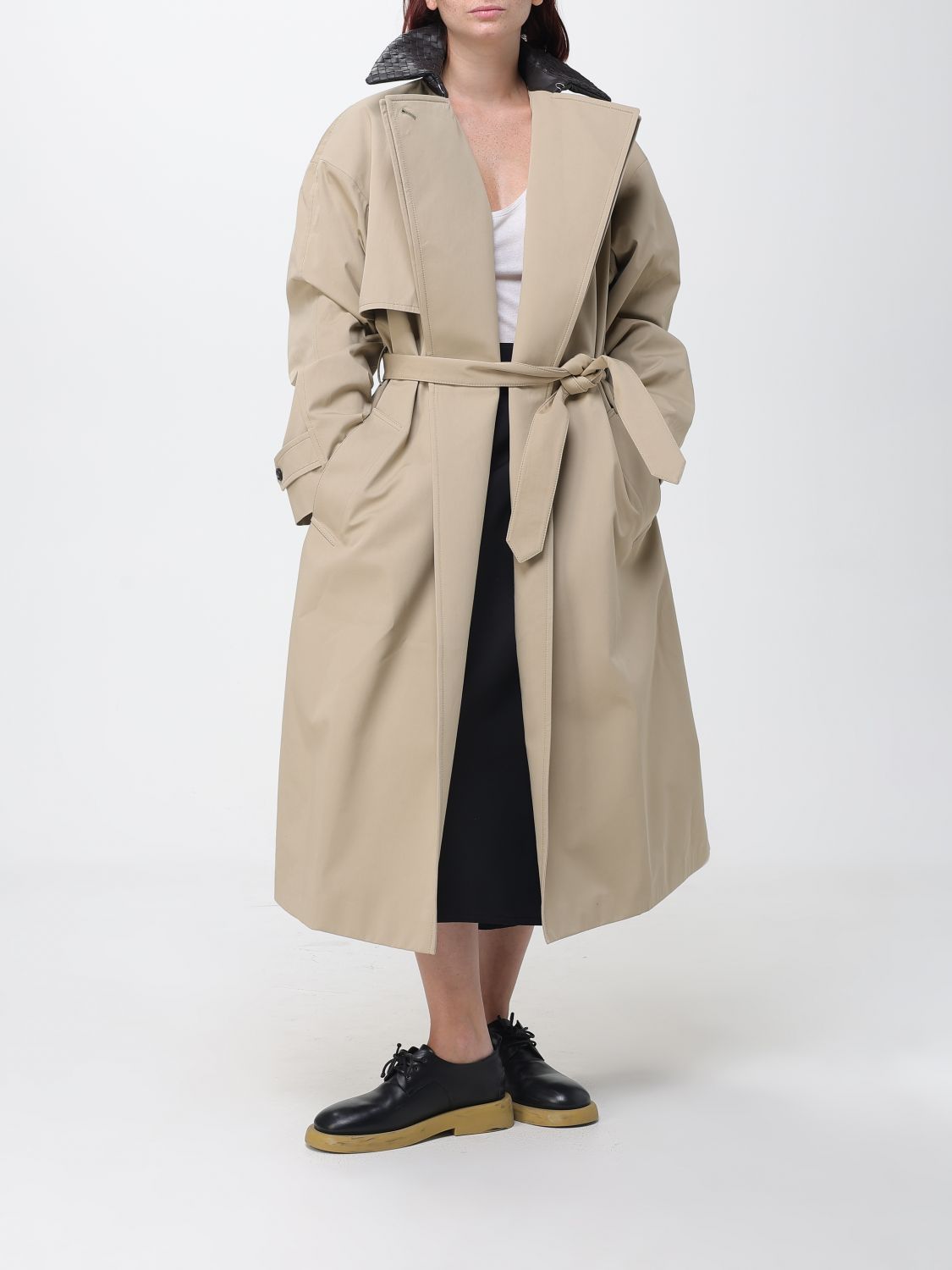 Bottega Veneta Oversized Long Cotton Trench Coat With Leather Collar BOTTEGA VENETA