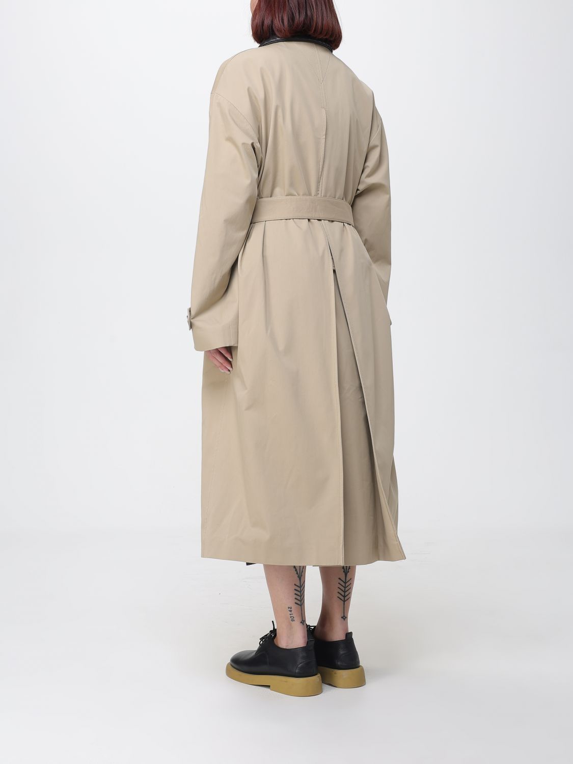 Bottega Veneta Oversized Long Cotton Trench Coat With Leather Collar BOTTEGA VENETA