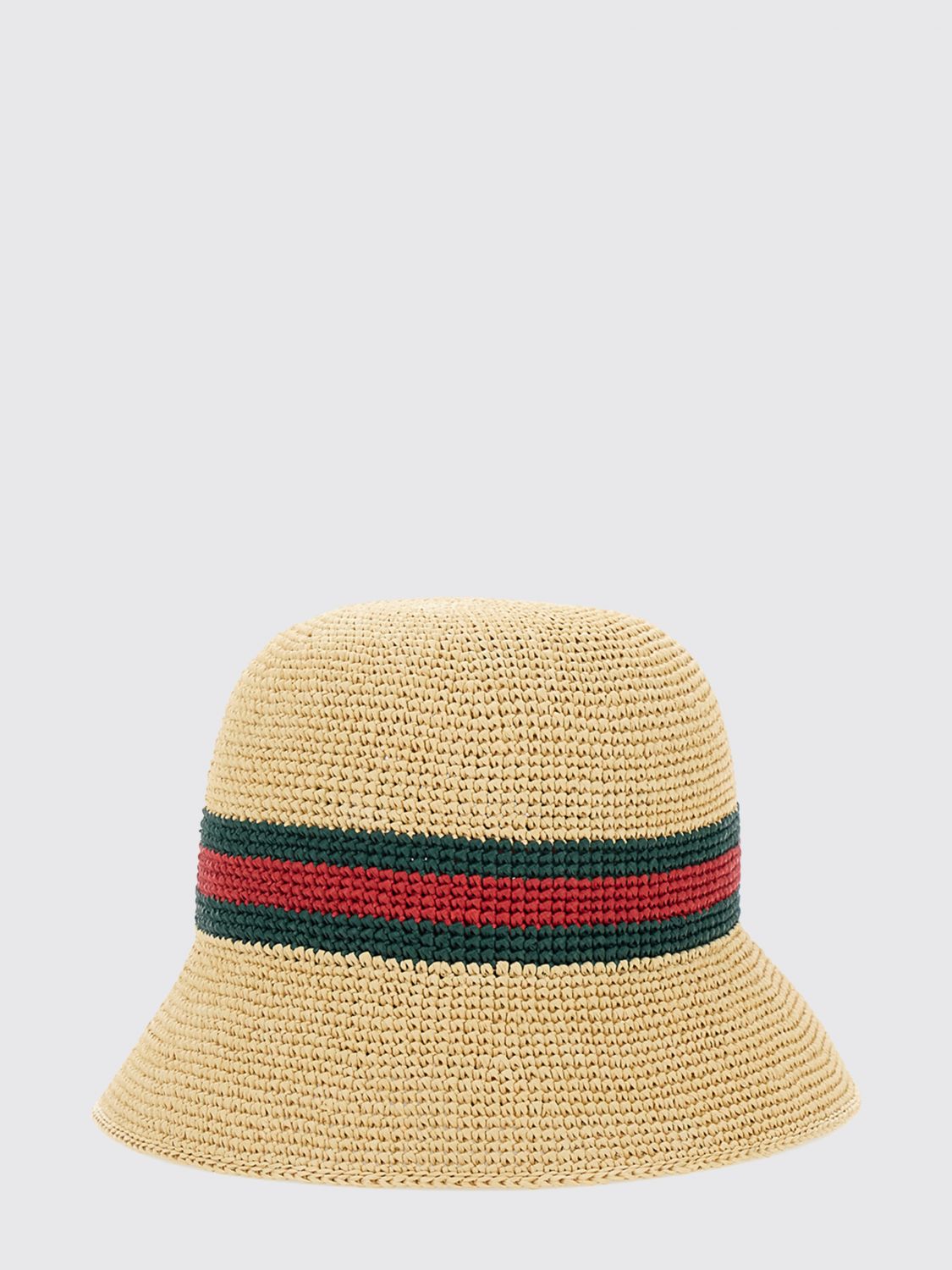 Gucci Women Gucci Striped Raffia Bucket Hat With Gg Detail GUCCI
