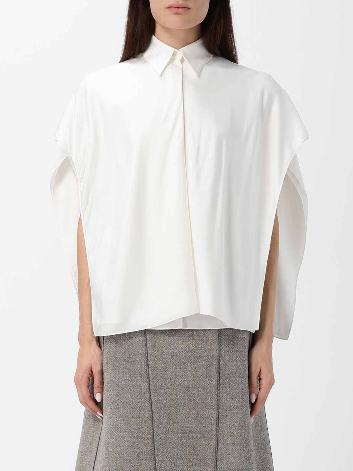 Bottega Veneta Women Sleeveless Silk Shirt Bottega Veneta With Classic Collar BOTTEGA VENETA