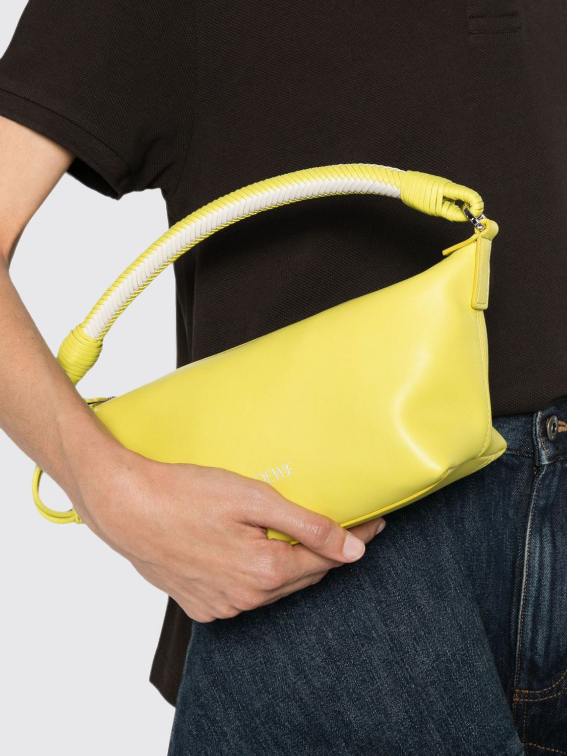 Loewe Women Lambskin Nappa Shoulder Bag Loewe With Woven Handle LOEWE