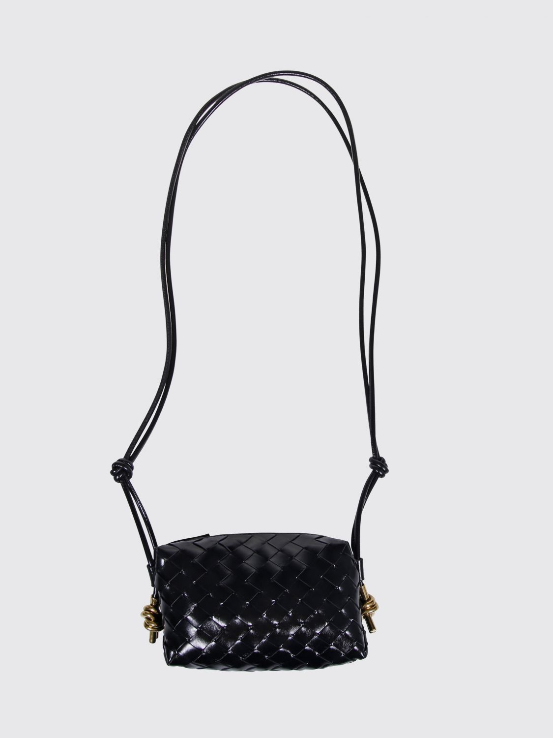 Bottega Veneta Women Bottega Veneta Black Intrecciato Leather Loop Mini Crossbody Bag BOTTEGA VENETA