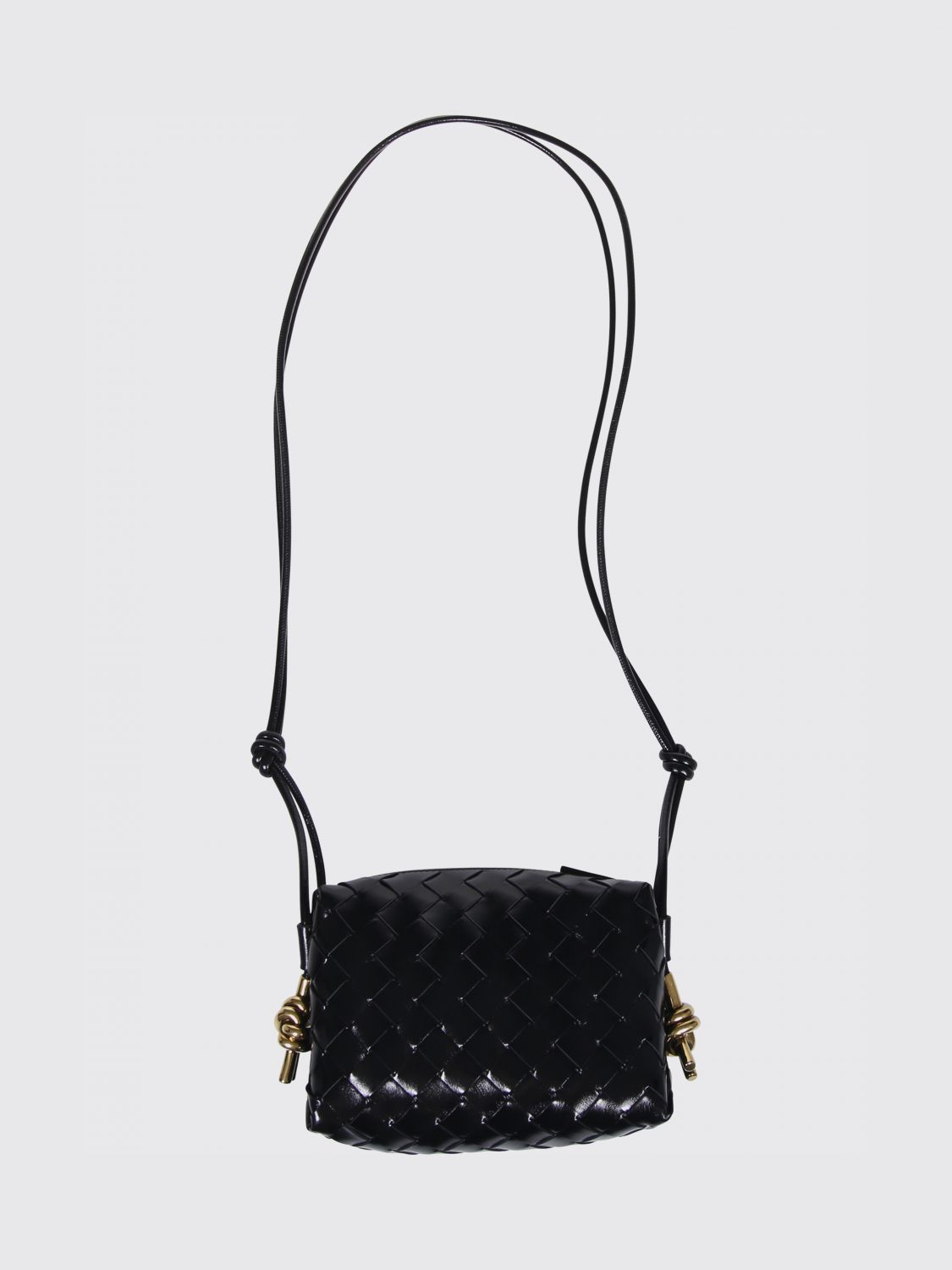 Bottega Veneta Women Bottega Veneta Black Intrecciato Leather Loop Mini Crossbody Bag BOTTEGA VENETA