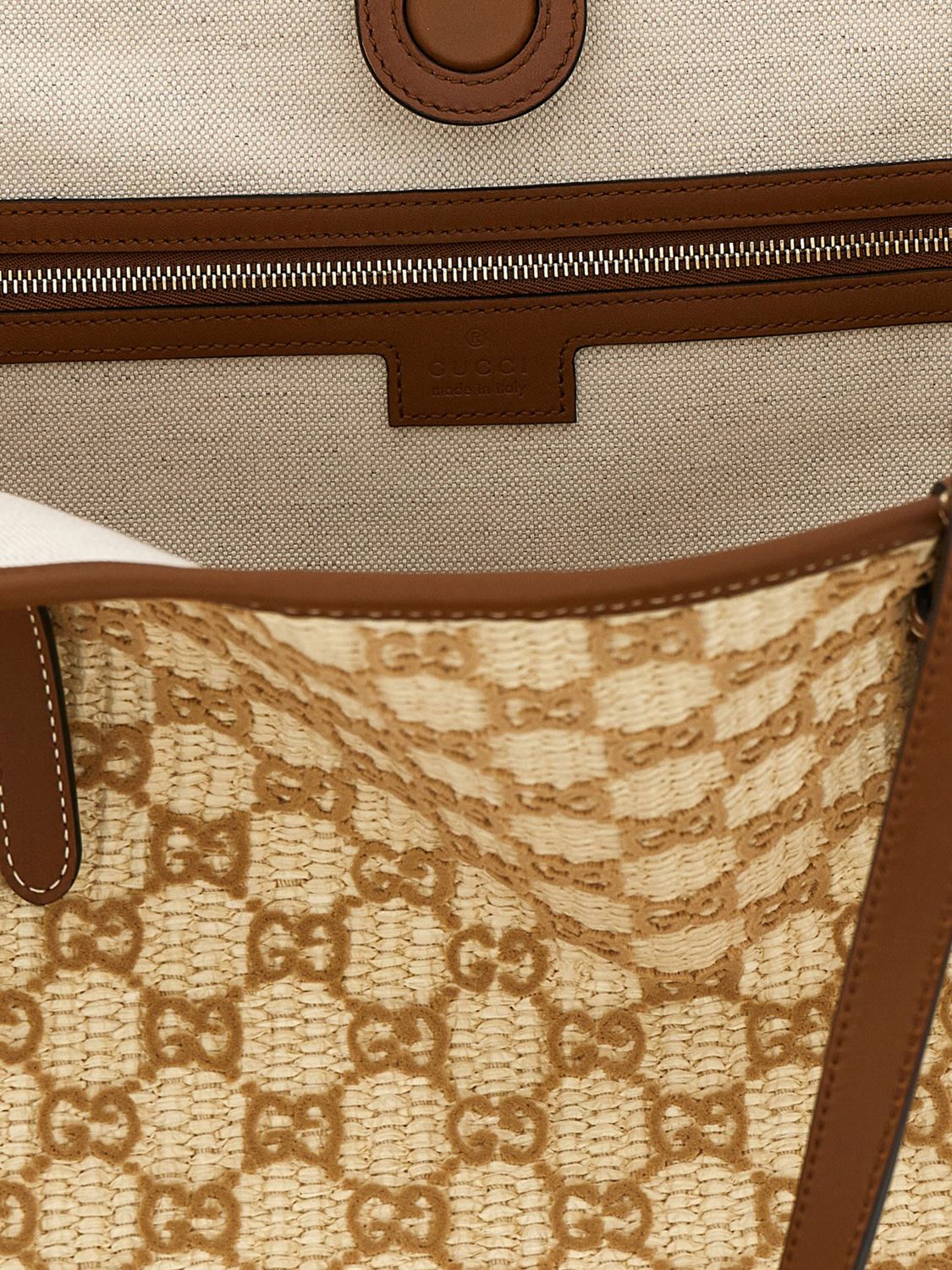 Gucci Women Gucci Large Raffia Tote Bag With Flocked Gg Monogram And Double Handles GUCCI