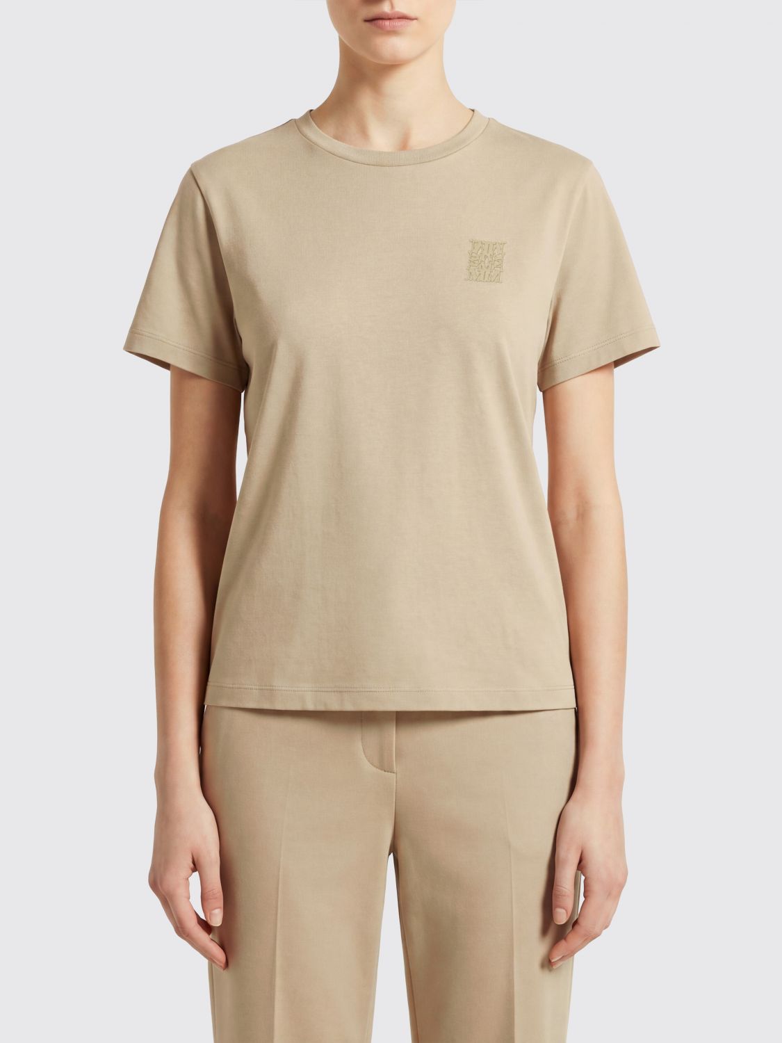 Max Mara Women Max Mara Cotton Blend Crew-Neck T-Shirt With Tone-On-Tone Logo MAX MARA