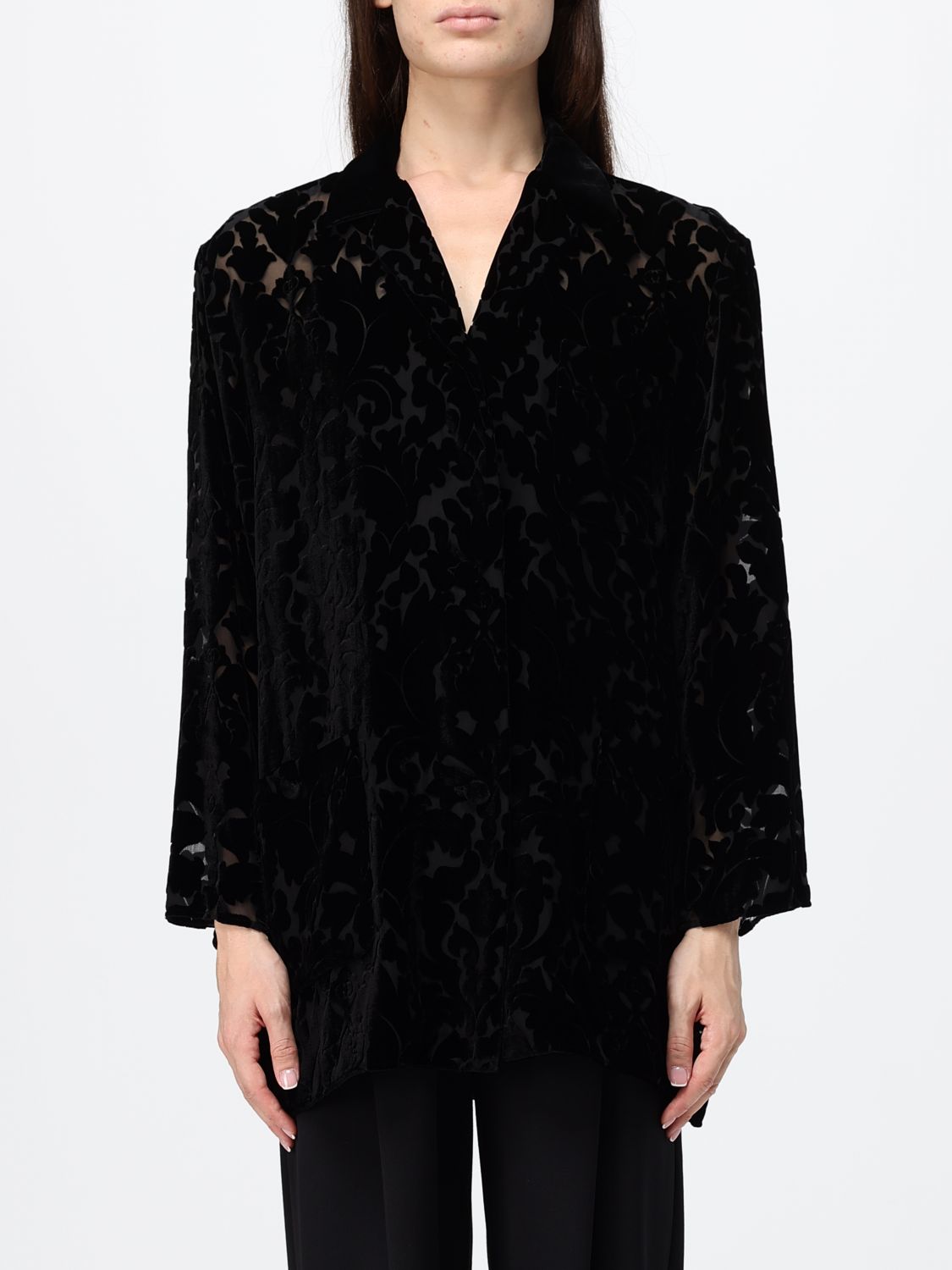 Gucci Women Gucci Silk Blend Shirt With Classic Collar And Concealed Placket GUCCI