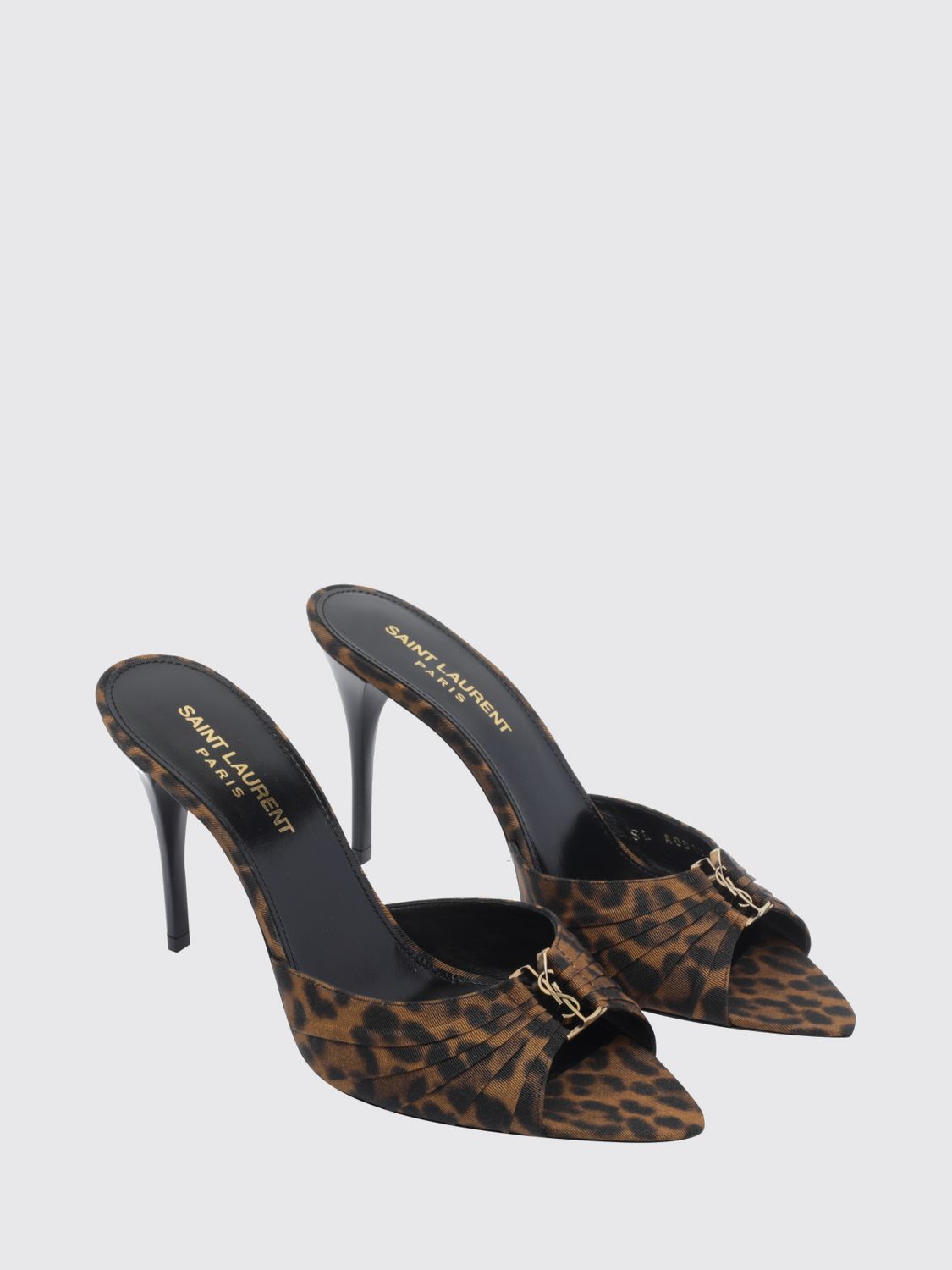 Saint Laurent Women Babylone Animalier Satin High-Heel Mules Saint Laurent SAINT LAURENT