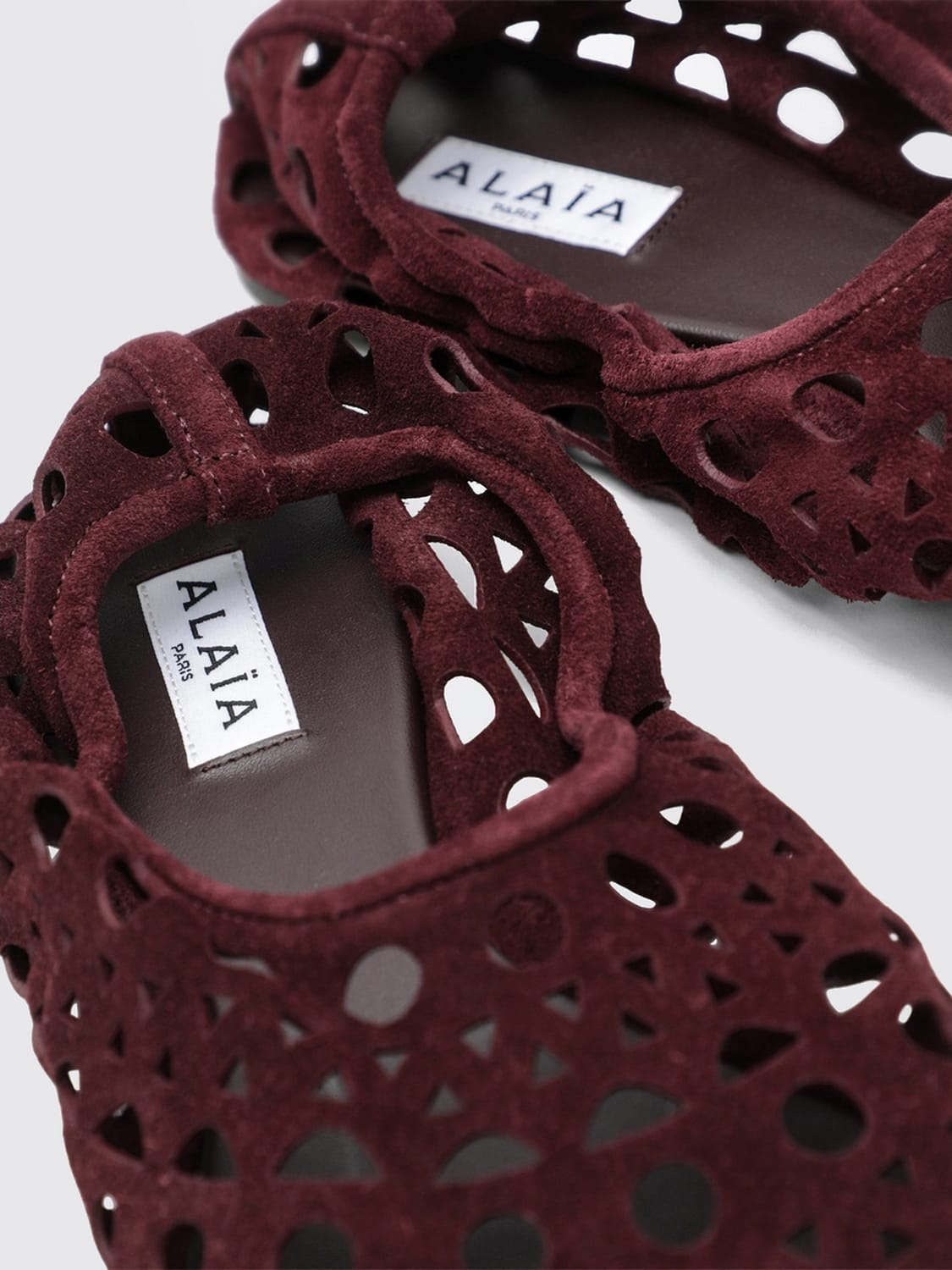 Alaia Women Alaia Vienne Perforated Suede Ballet Flats With Elasticated Heel ALAIA