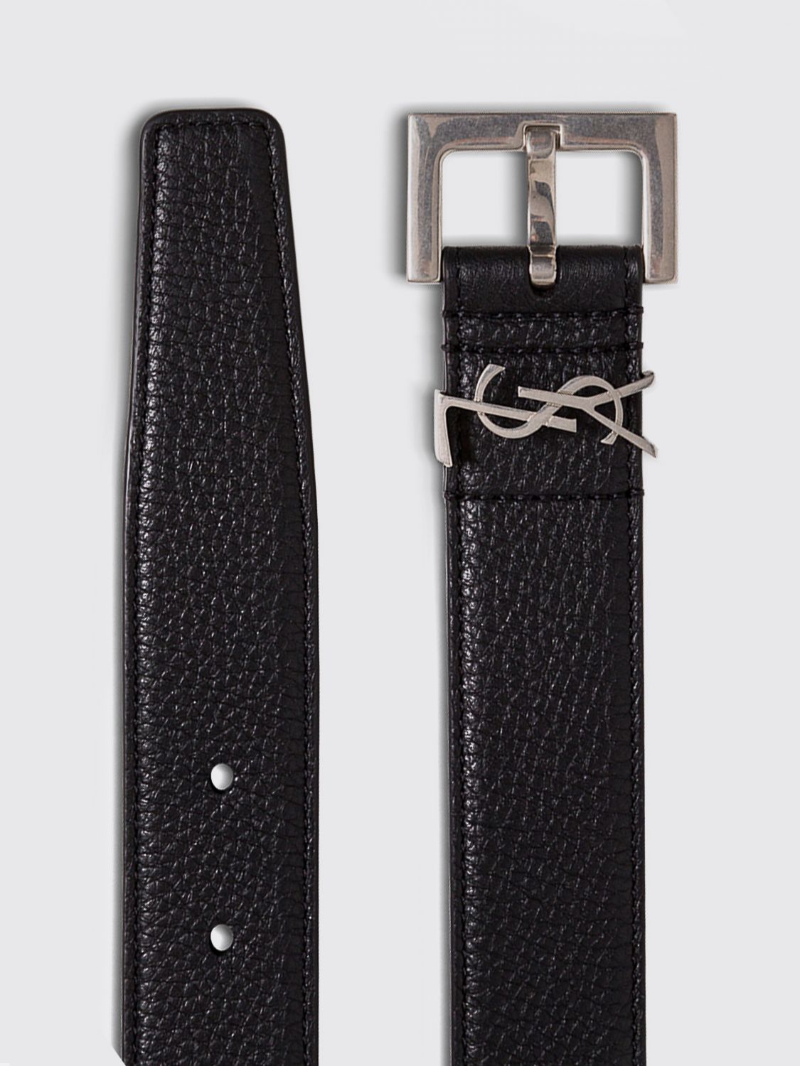 Saint Laurent Men Saint Laurent Ysl Monogram Grained Leather Belt SAINT LAURENT