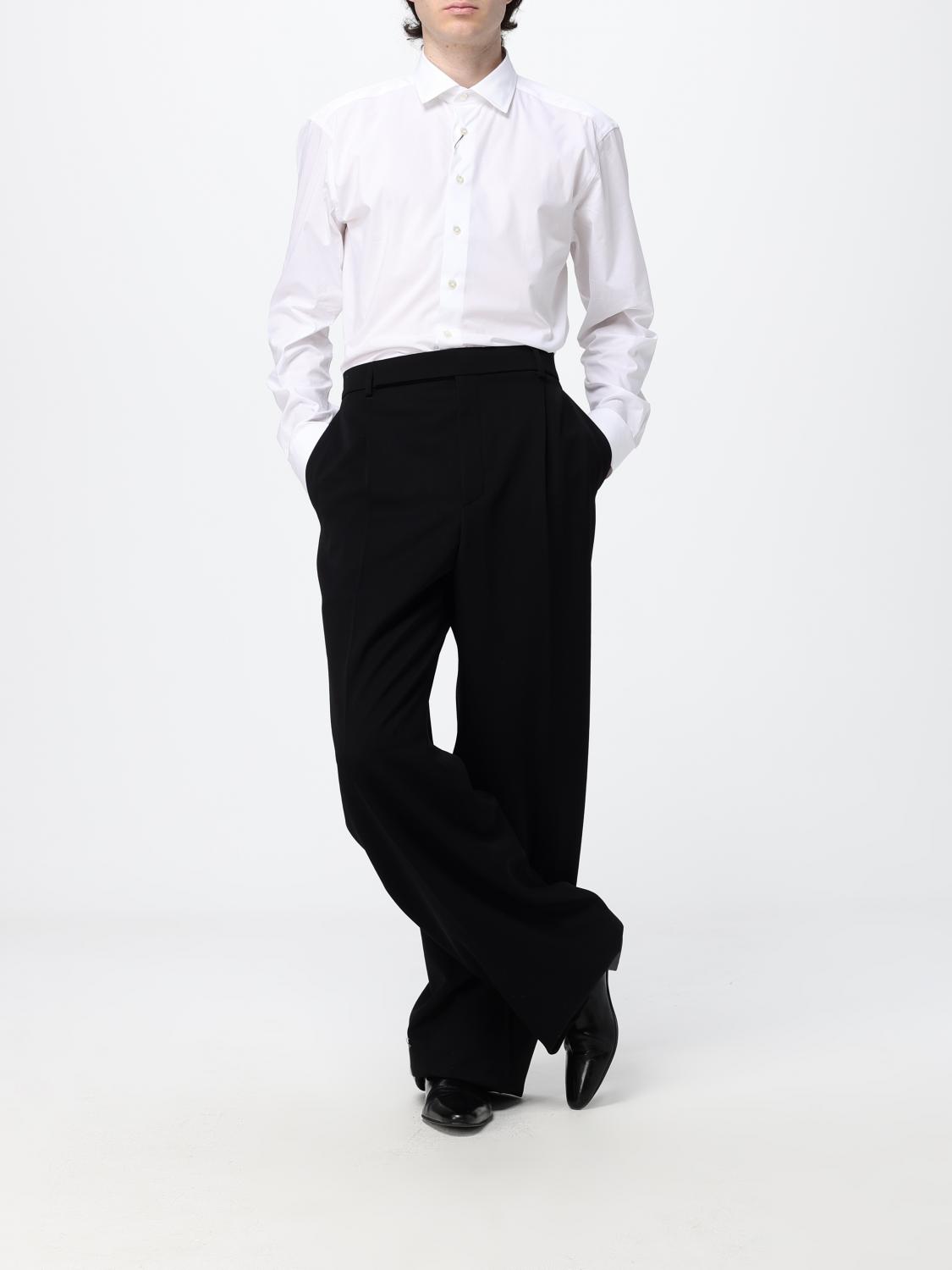 Saint Laurent Men Wide-Leg Wool Tailored Trousers Saint Laurent With A Mid-Rise Waist SAINT LAURENT