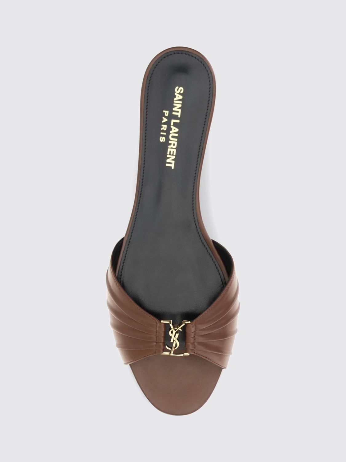 Saint Laurent Women Babylone Flat Sandals Saint Laurent In Calfskin Leather With Ysl Monogram SAINT LAURENT