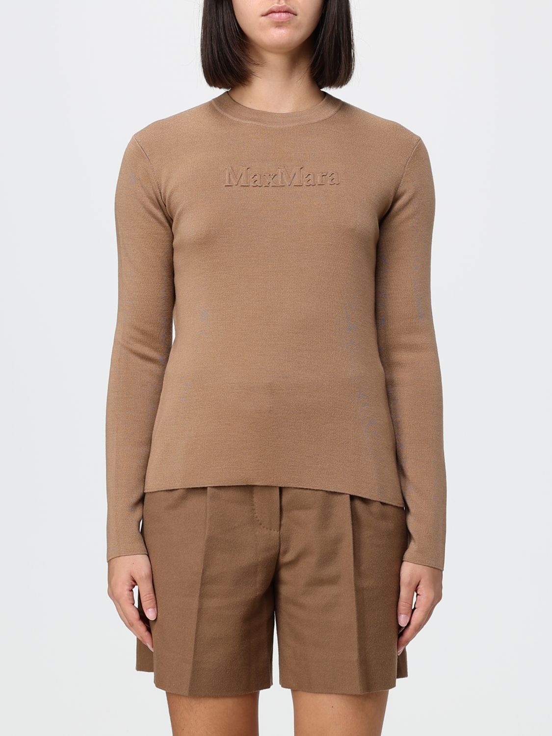 Max Mara Women Max Mara Slim Fit Pure Virgin Wool Crewneck Jumper With Tonal Logo MAX MARA