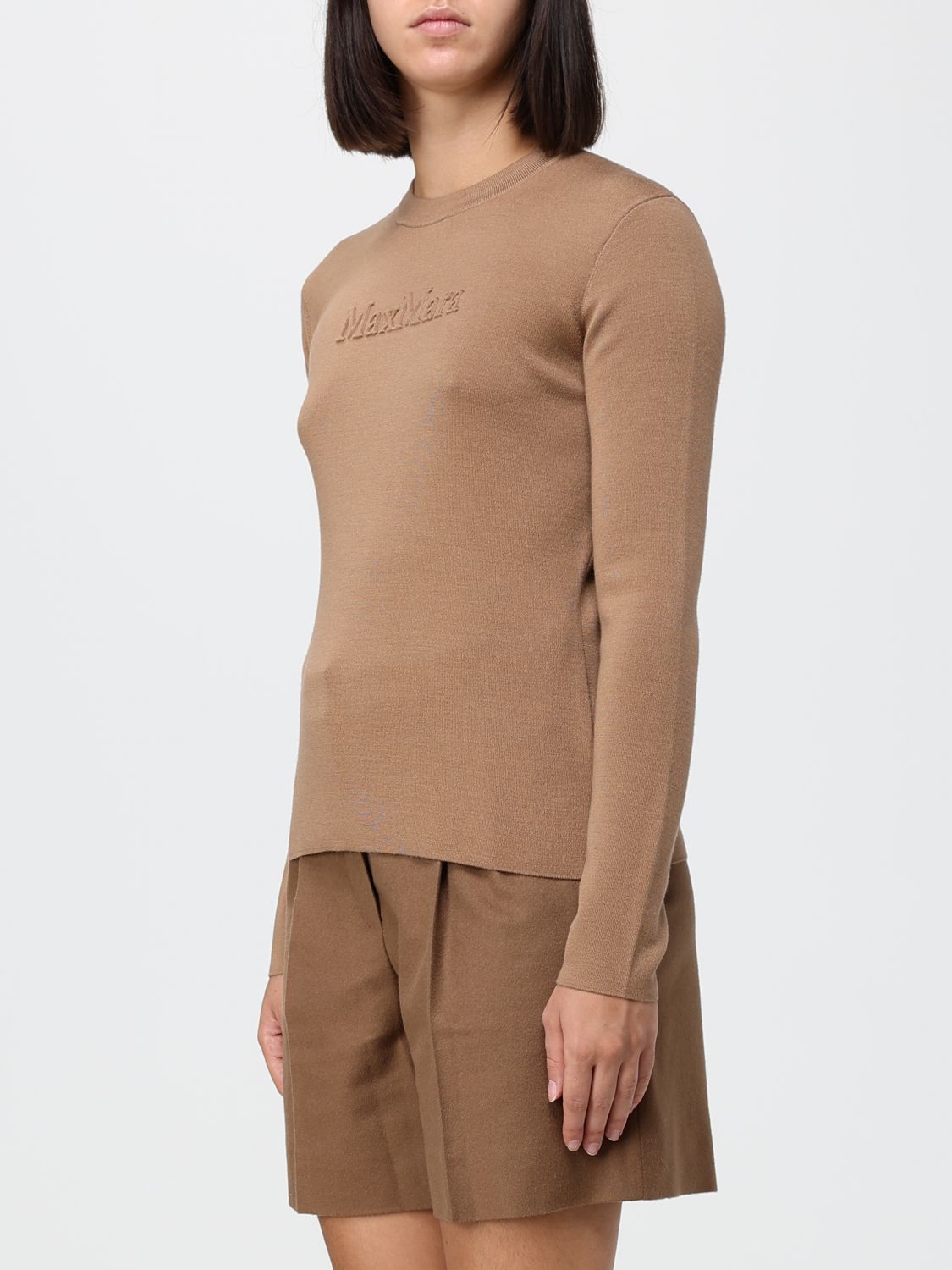 Max Mara Women Max Mara Slim Fit Pure Virgin Wool Crewneck Jumper With Tonal Logo MAX MARA