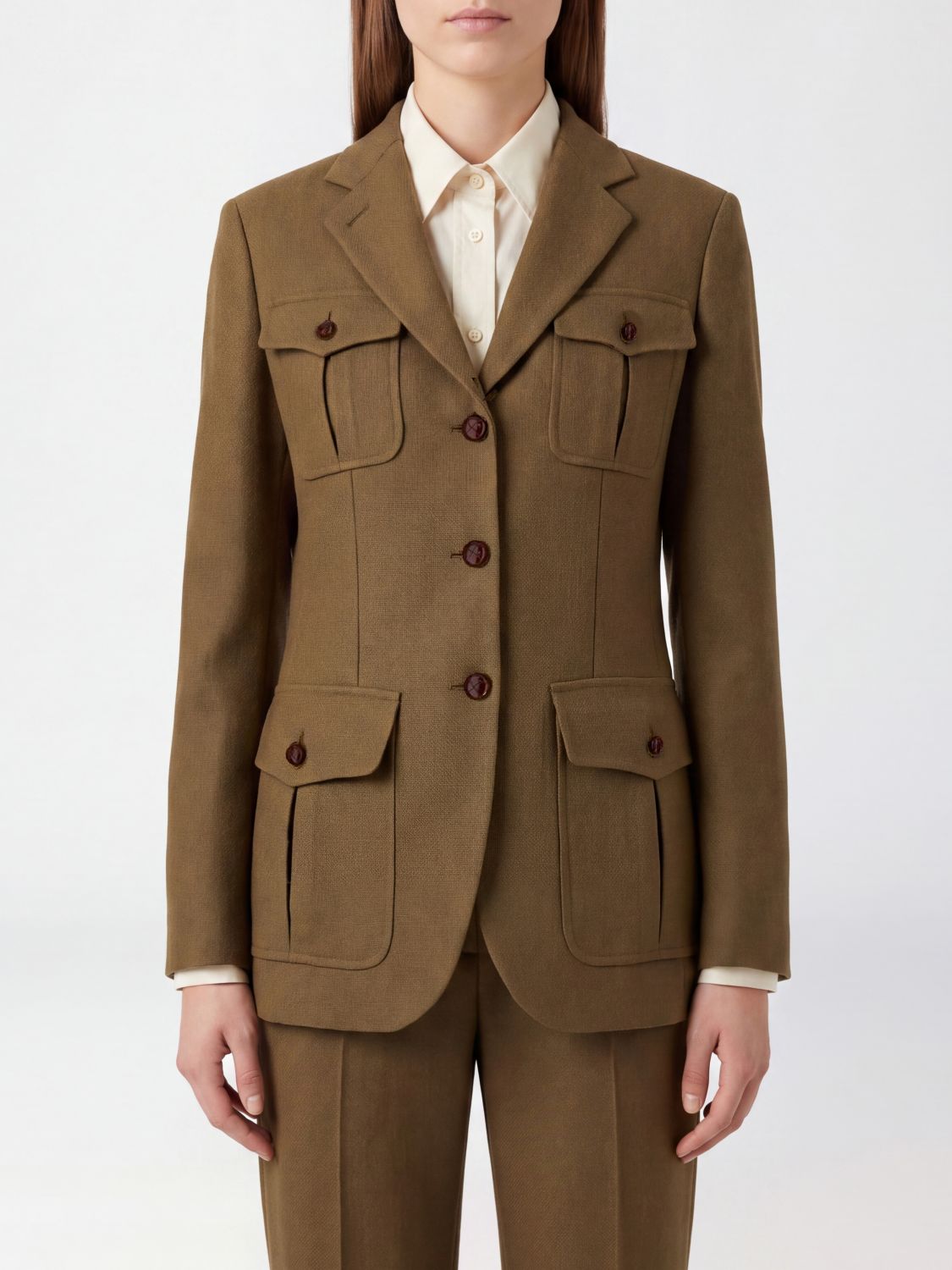Max Mara Women Max Mara Single-Breasted Wool Utility Blazer With Patch Pockets MAX MARA