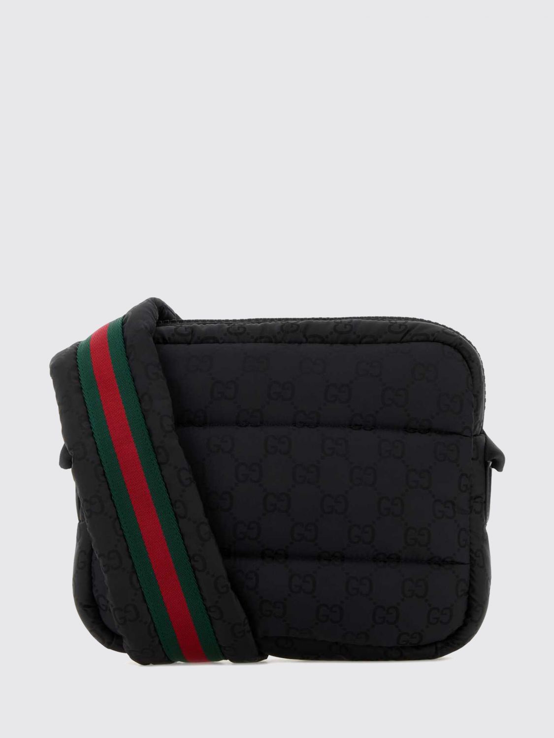 Gucci Men Gucci Gg Motif Quilted Nylon Crossbody Bag With Logo Strap GUCCI