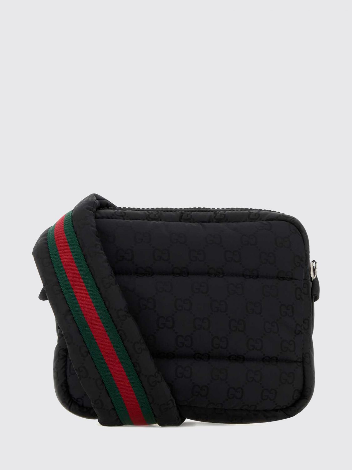 Gucci Men Gucci Gg Motif Quilted Nylon Crossbody Bag With Logo Strap GUCCI
