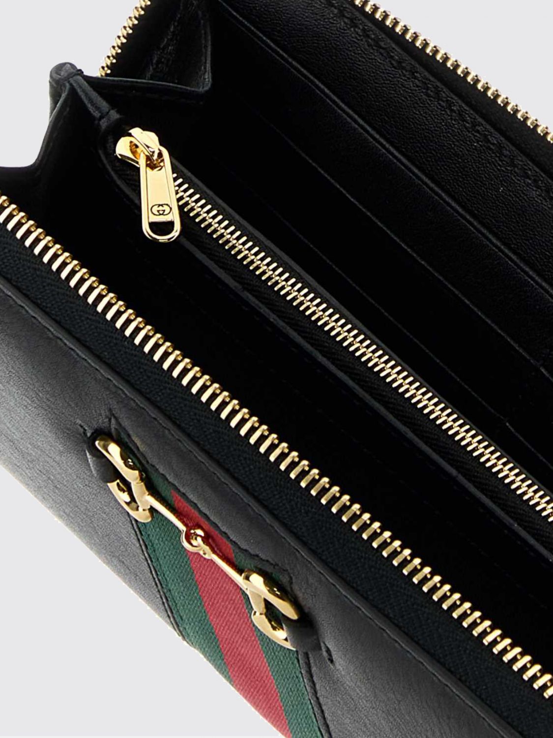 Gucci Women Gucci Horsebit Web Continental Calfskin Zip Wallet GUCCI