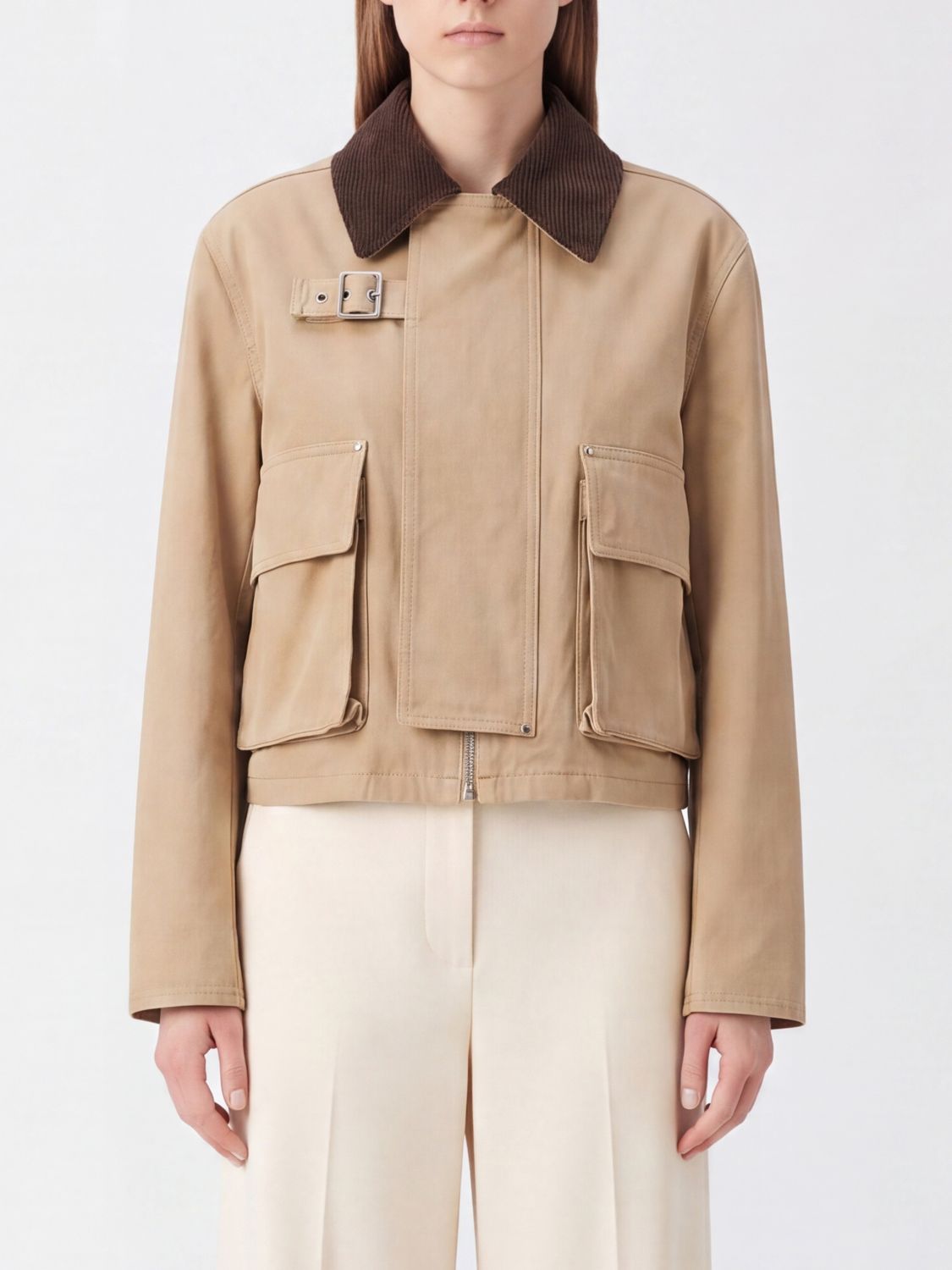 Loewe Women Cropped Cotton Shirt Jacket Loewe With Velvet Collar LOEWE