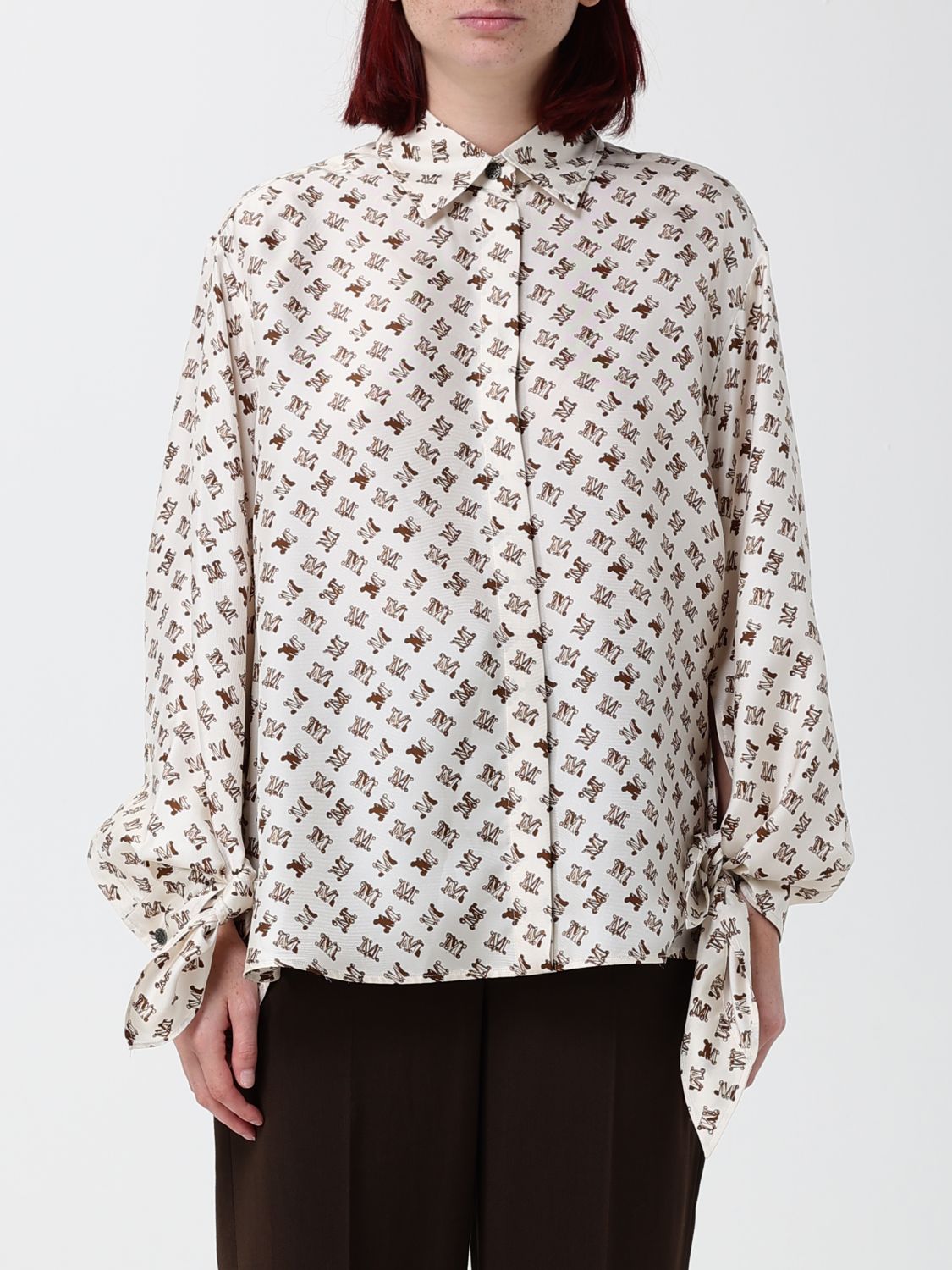 Max Mara Women Max Mara Monogram Print Silk Shirt With French Collar And Concealed Placket MAX MARA