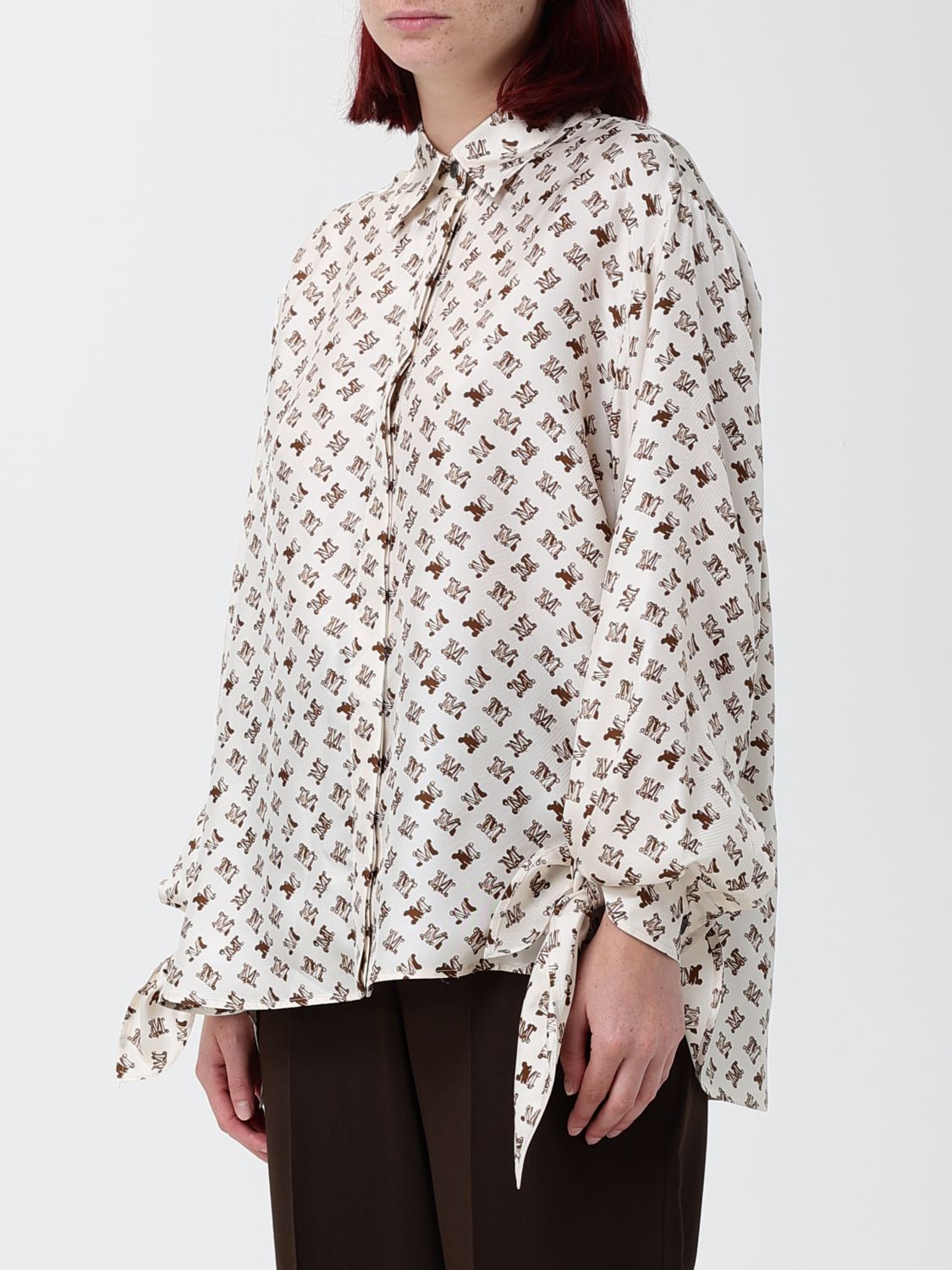 Max Mara Women Max Mara Monogram Print Silk Shirt With French Collar And Concealed Placket MAX MARA