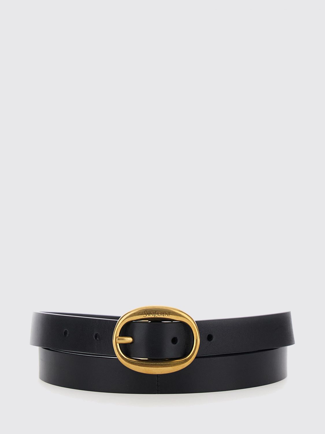 Saint Laurent Women Saint Laurent Calfskin Leather Belt With Engraved Logo Buckle SAINT LAURENT