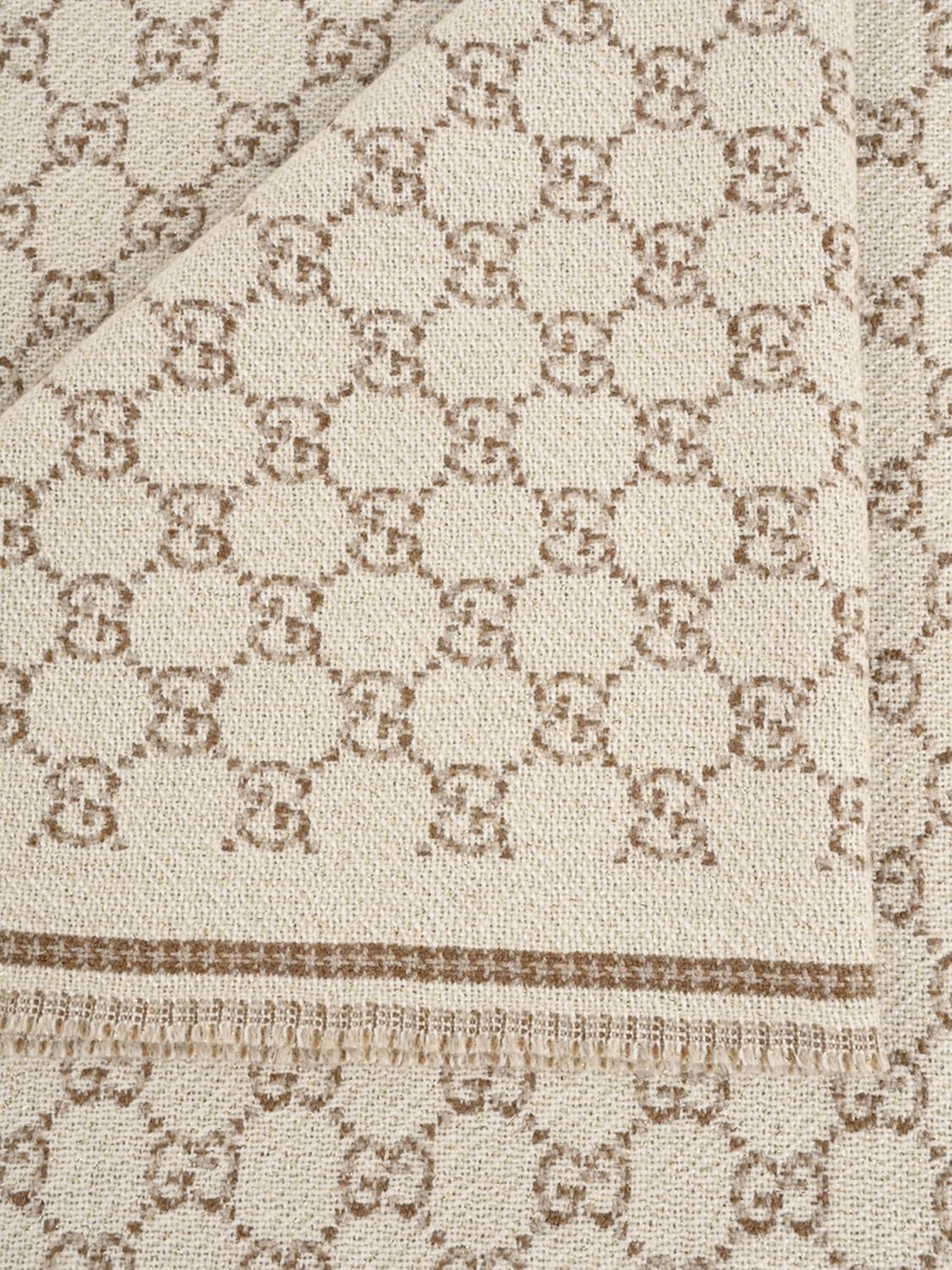 Gucci Women Reversible Gg Jacquard Wool Fringed Scarf Gucci GUCCI