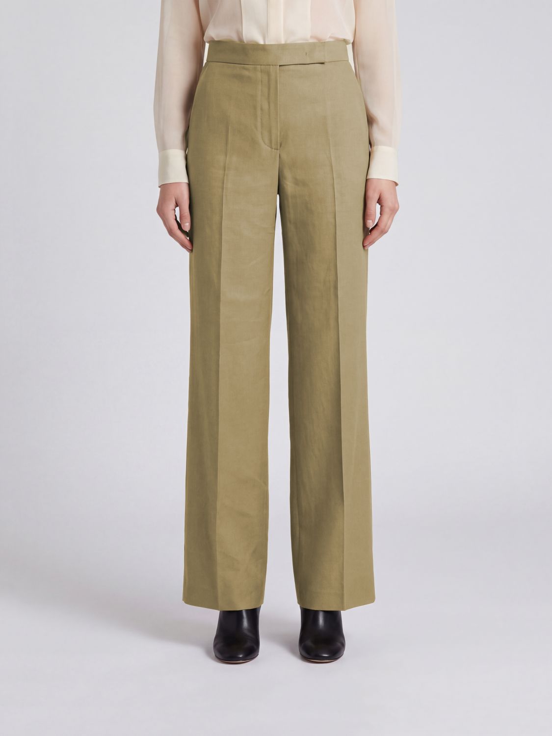 Max Mara Women High-Waisted Straight Leg Trousers Max Mara In Linen And Silk MAX MARA