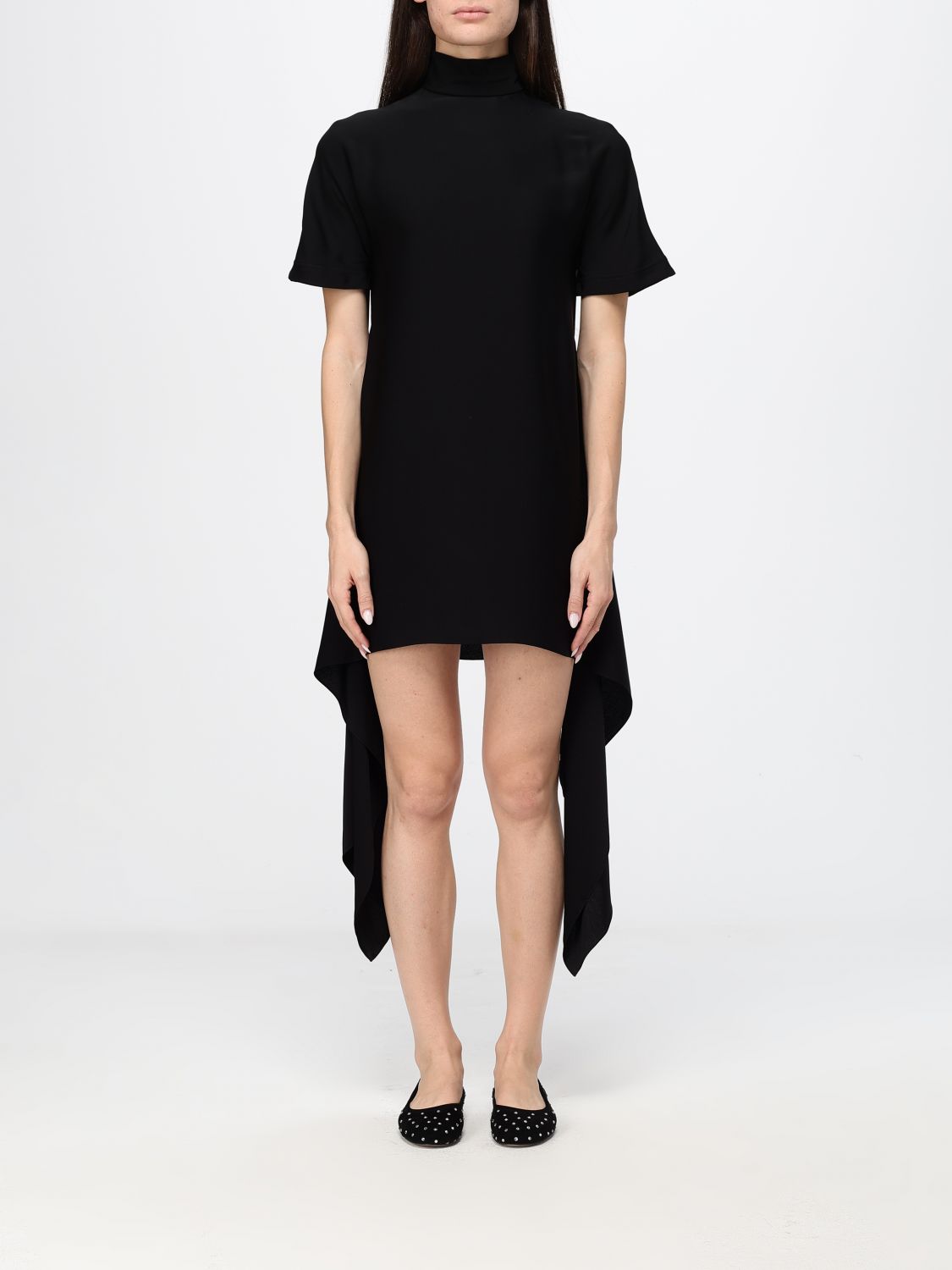 Alaia Women Alaia High-Neck Asymmetric-Hem Cri�Pe Sheath Minidress ALAIA